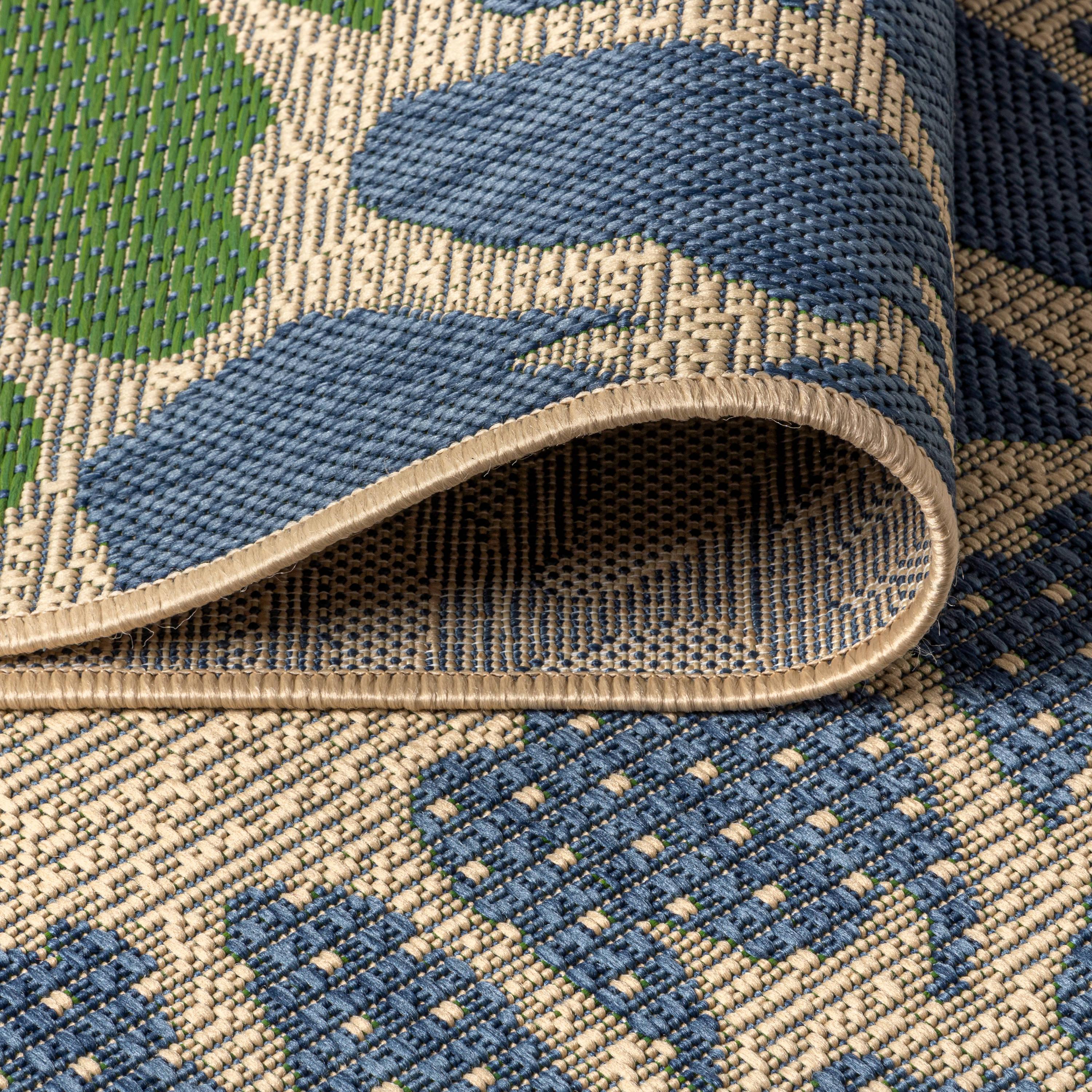 9' X 12' Zinnia Modern Floral Textured Weave Indoor/Outdoor Area Rug, Navy/Green - JONATHAN Y