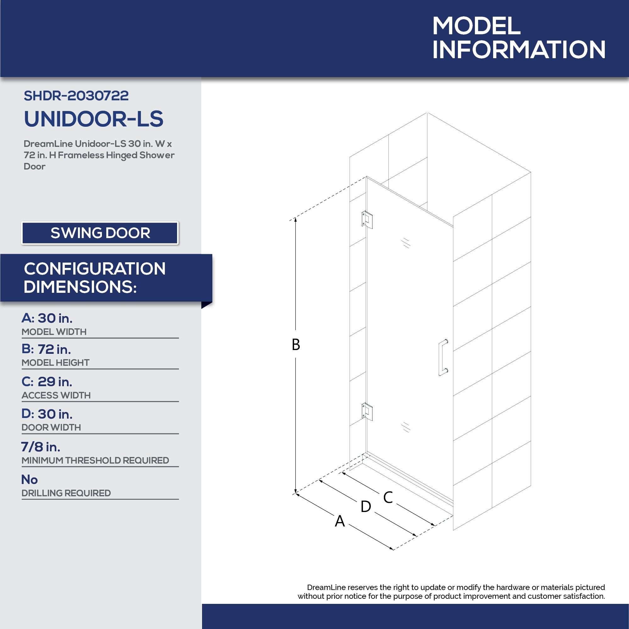 Unidoor-LS 29'' W x 72" H Hinged Frameless Shower Door with ClearMax Technology