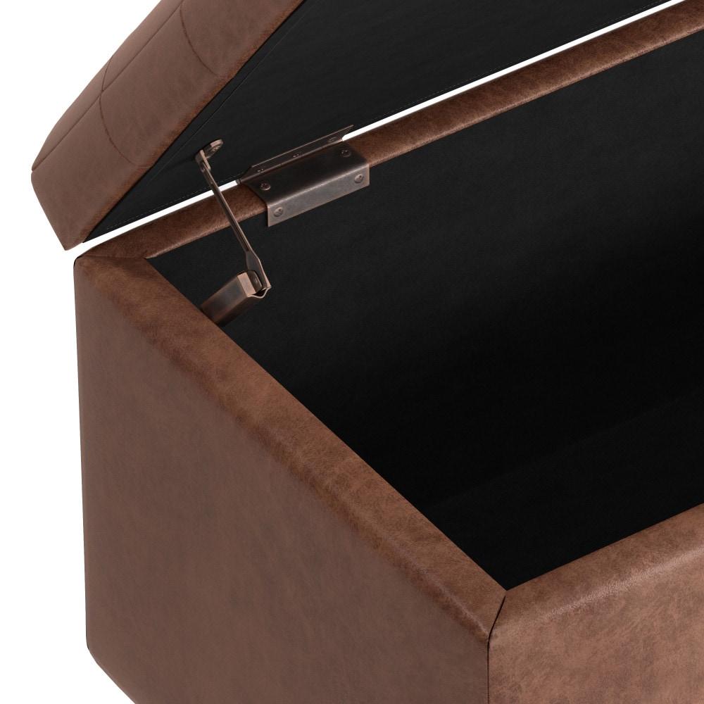 Simpli Home Cosmopolitan 34"W Upholstered Storage Ottoman with Tufted Design and Large Interior Storage