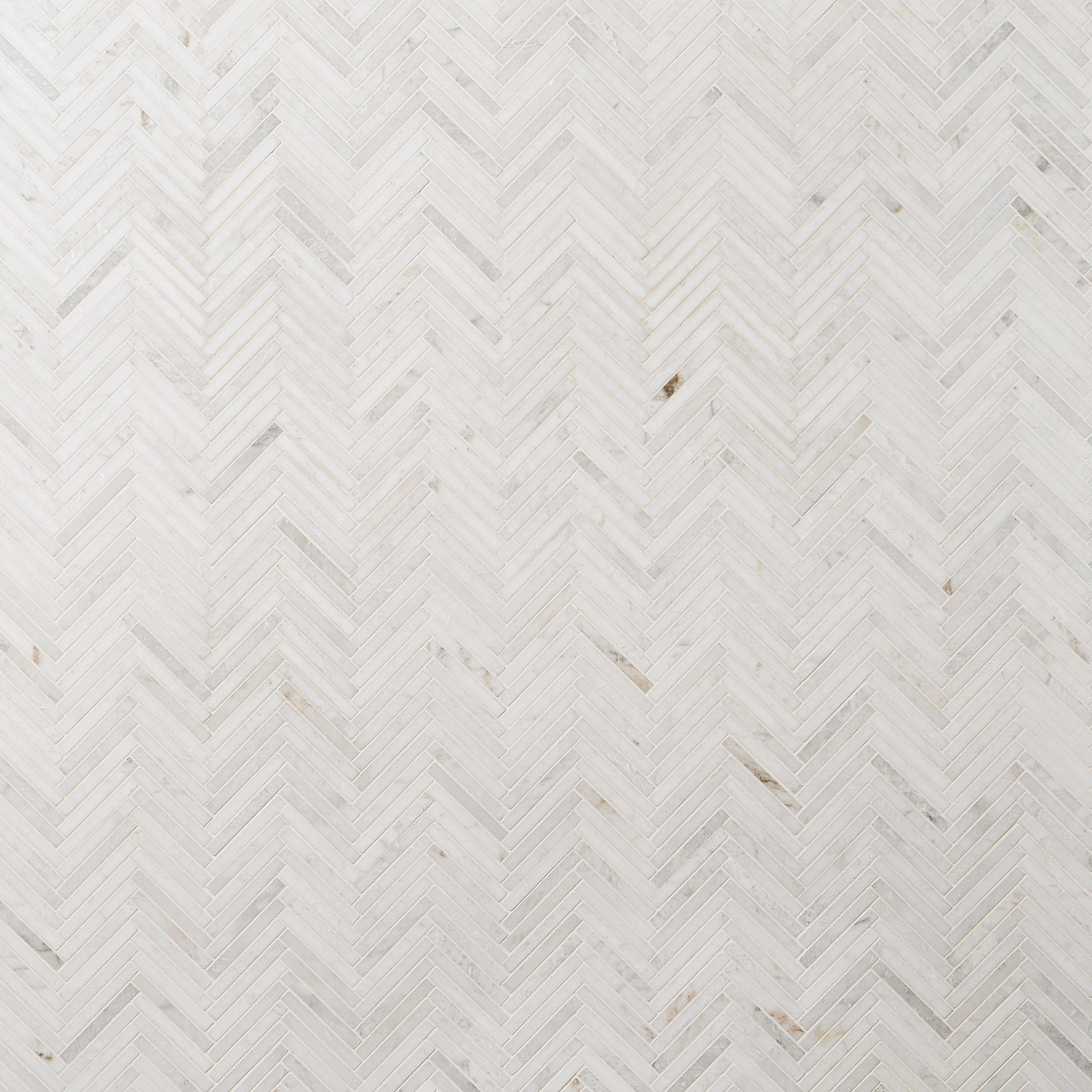 Polar White 11 in. x 11.61 in. Herringbone Polished Marble Mosaic Tile (0.89 Sq. Ft. / Sheet)
