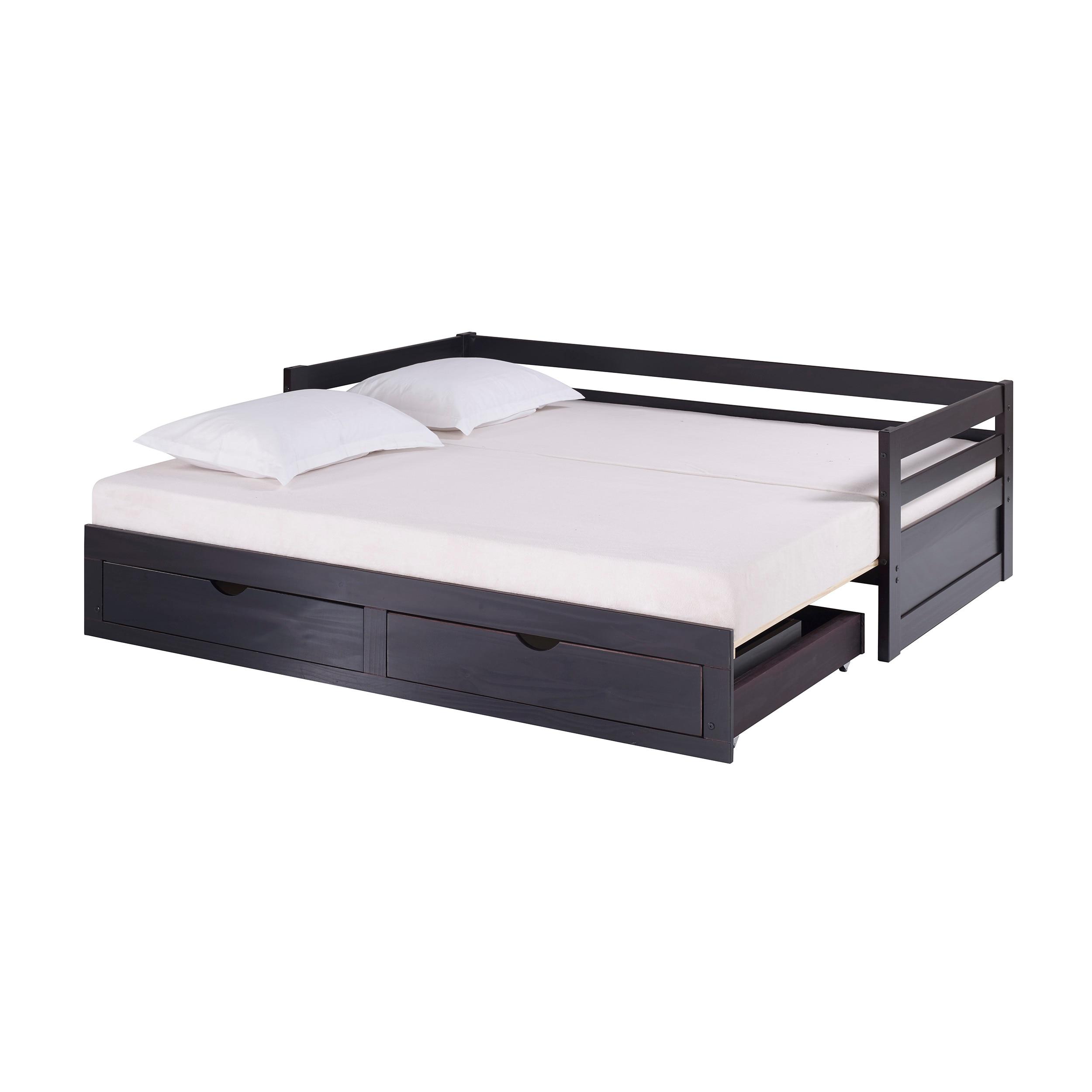 Alaterre Furniture Jasper Twin to King Extending Day Bed with Storage Drawers, Espresso
