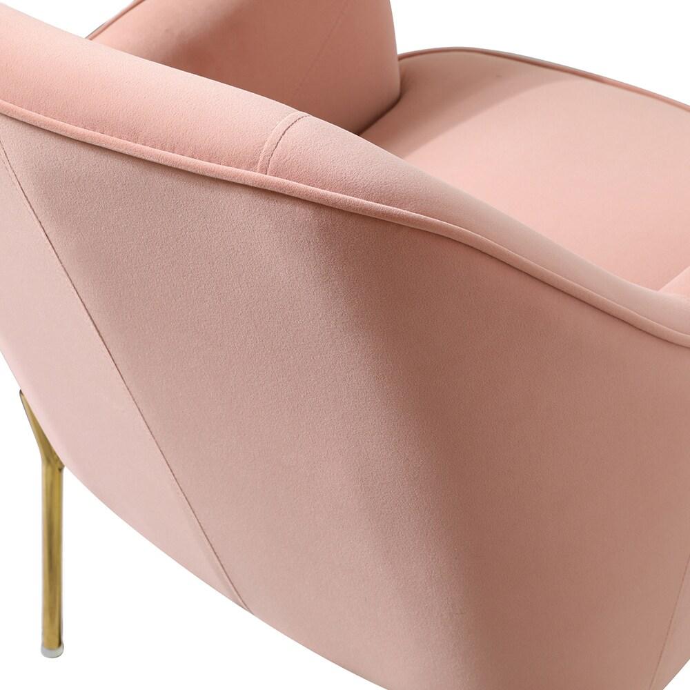 Wooden Upholstery Accent Side Chair Velvet Fabric Tufted with golden legs Living Room Pink