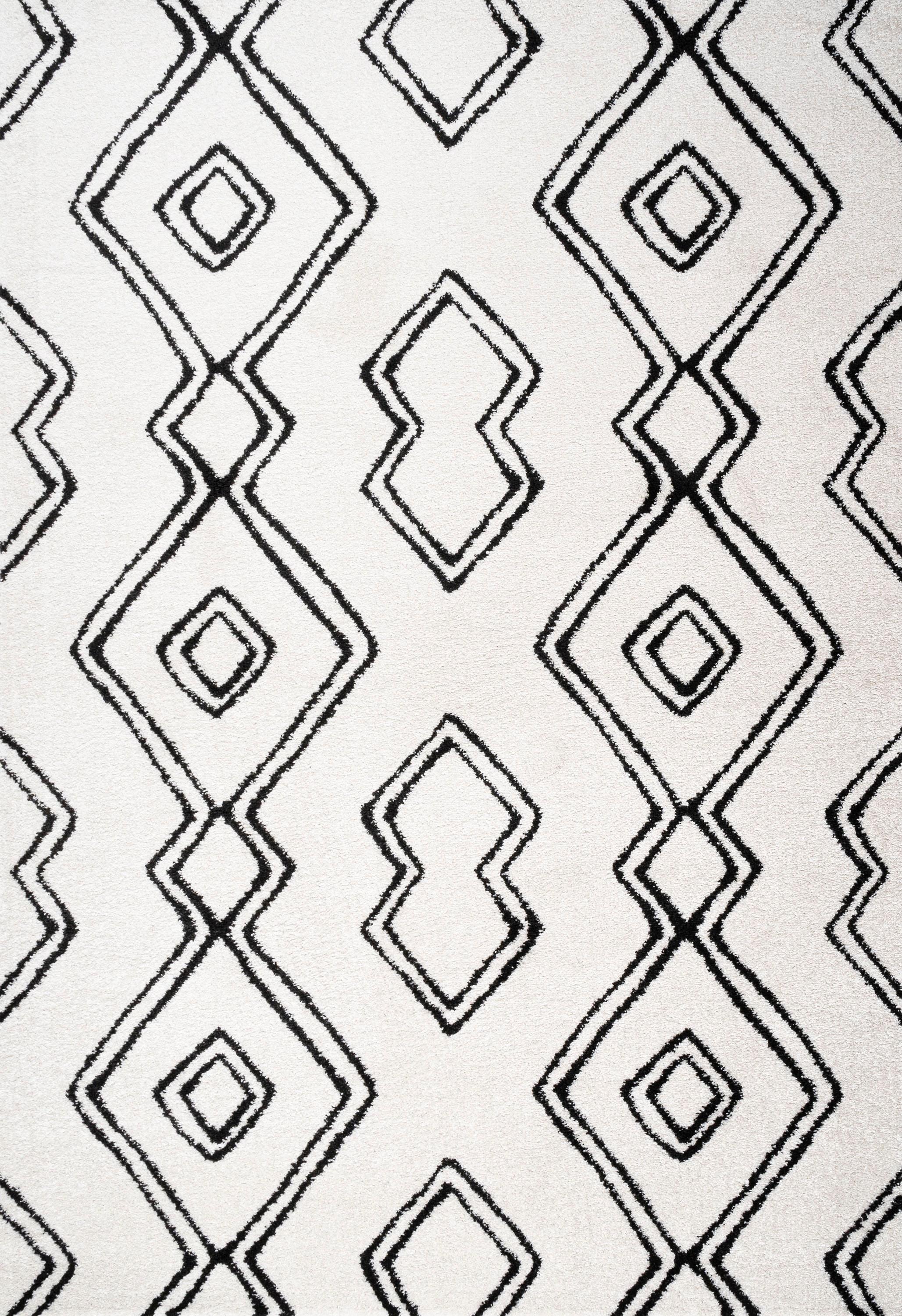 5'x8' Deia Moroccan Style Diamond Shag Area Rug, White/Black - JONATHAN Y