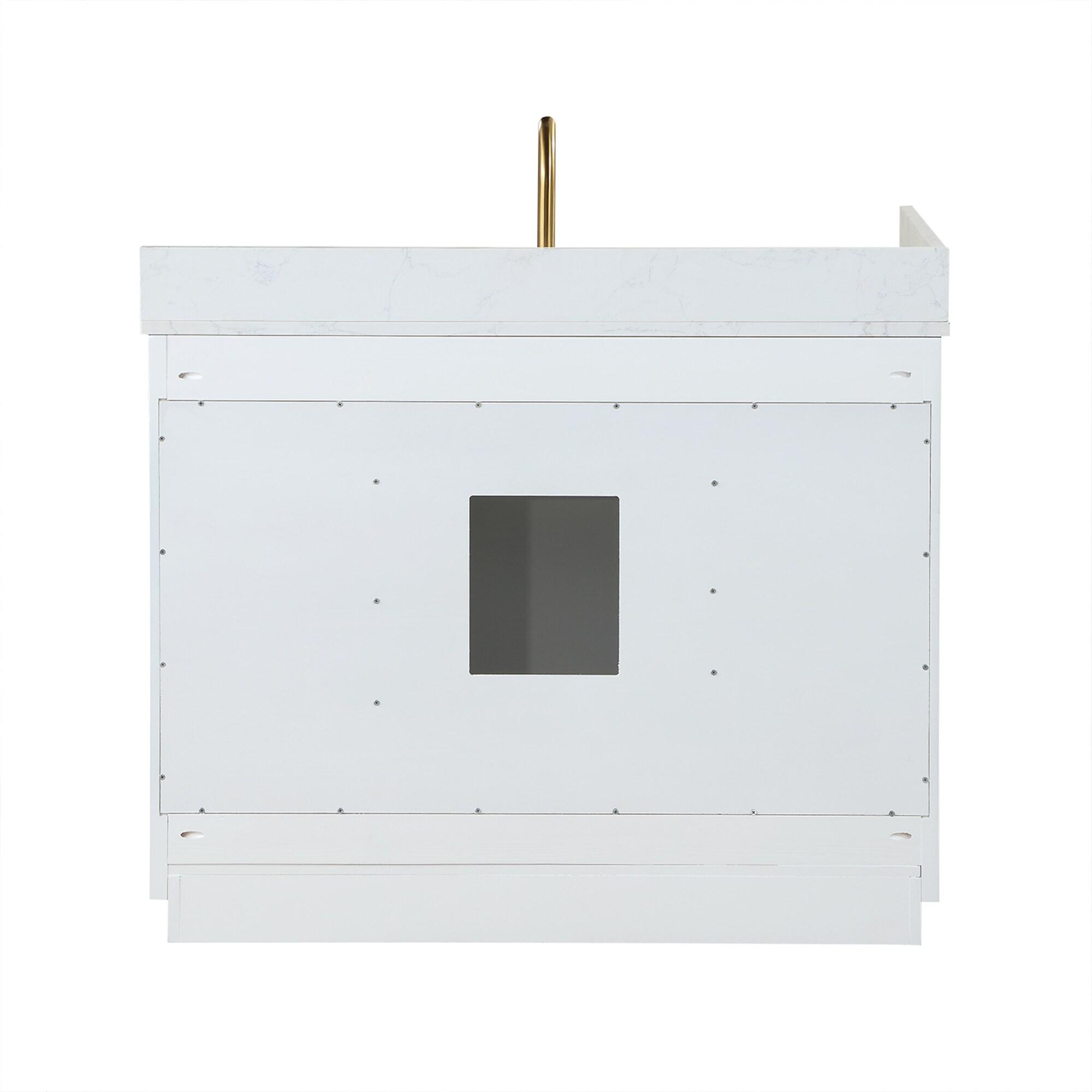 Gavino 42" Wood Vanity in White with Composite Stone Top no Mirror