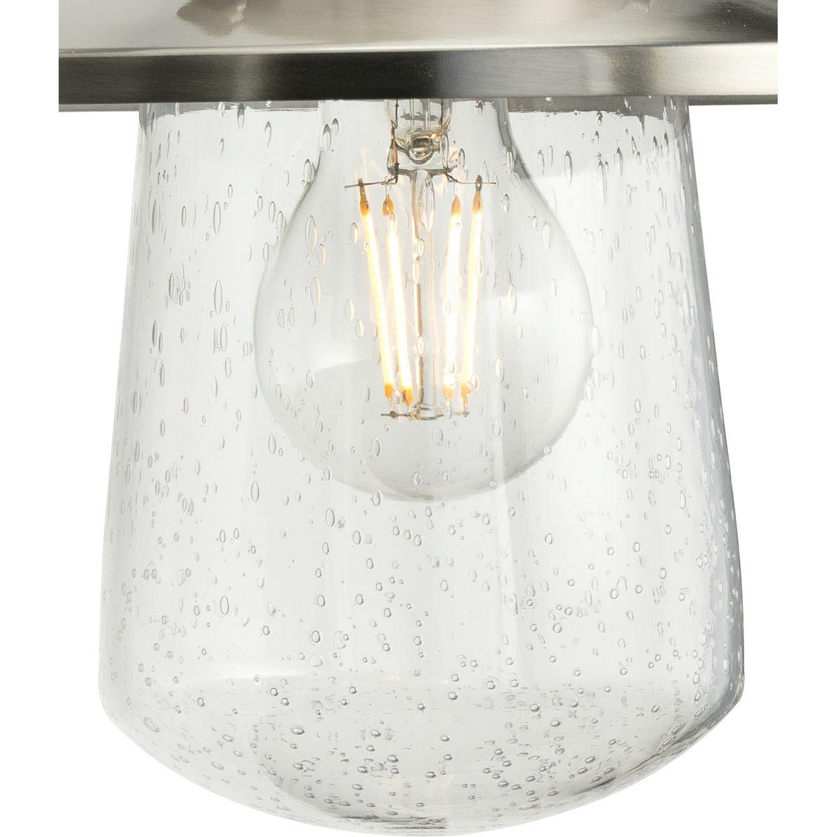 Progress Lighting Tremont 1-Light Matte Black Clear Seeded Glass Outdoor Semi-Flush Mount, Stainless Steel