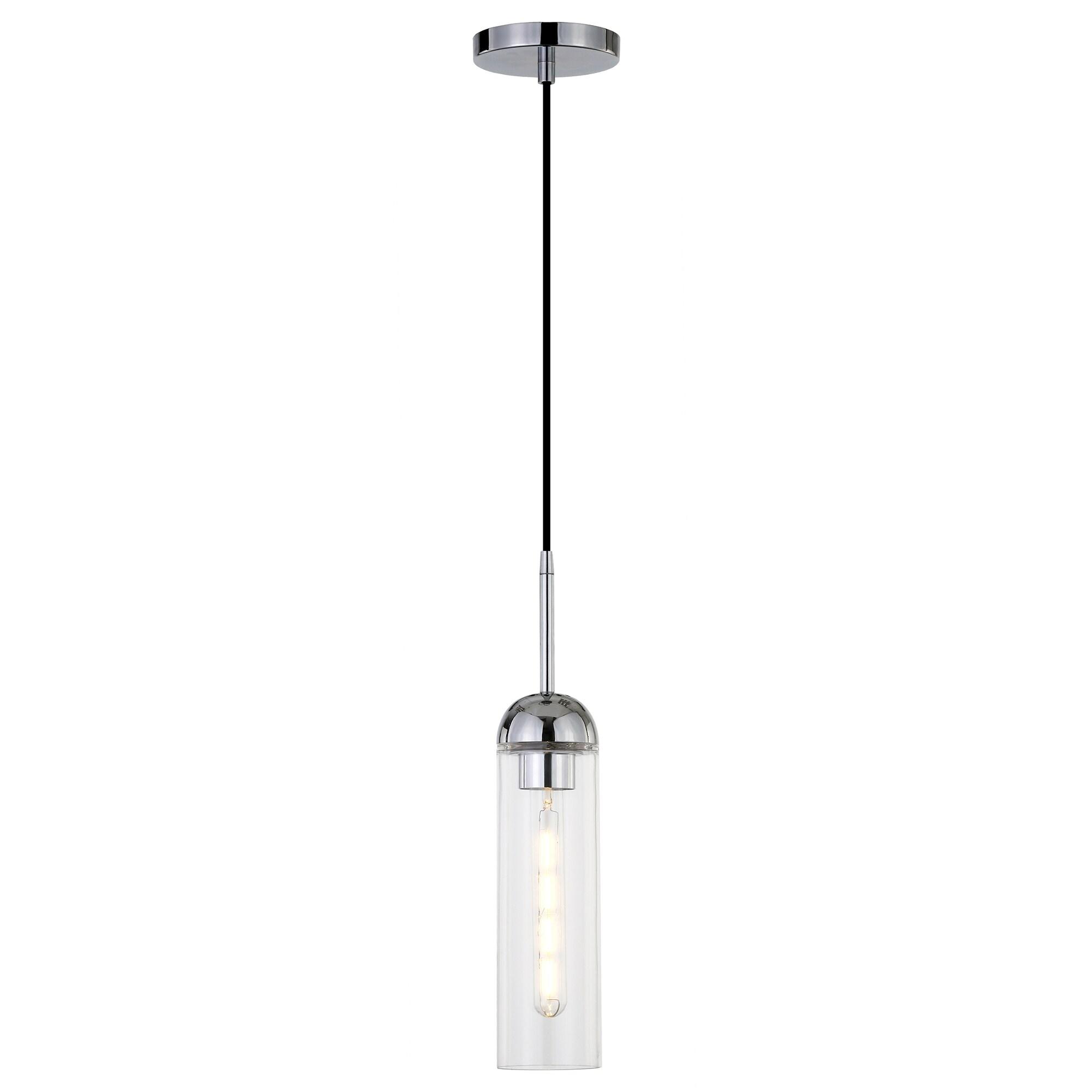 Evelyn&Zoe 3" Polished Nickel Metal/Glass Pendant