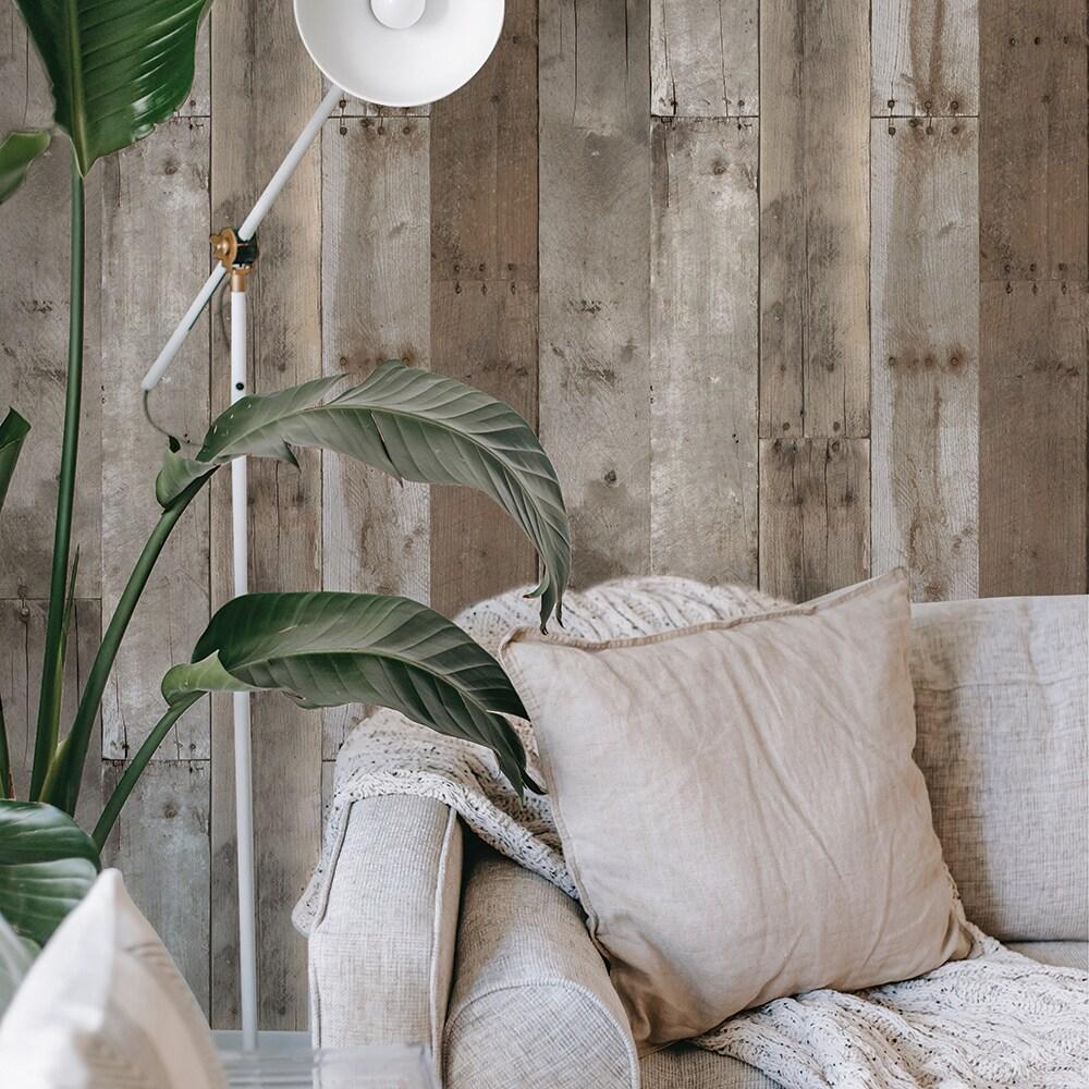Tempaper Repurposed Wood Weathered Peel and Stick Wallpaper, 20.5" x 16.5'