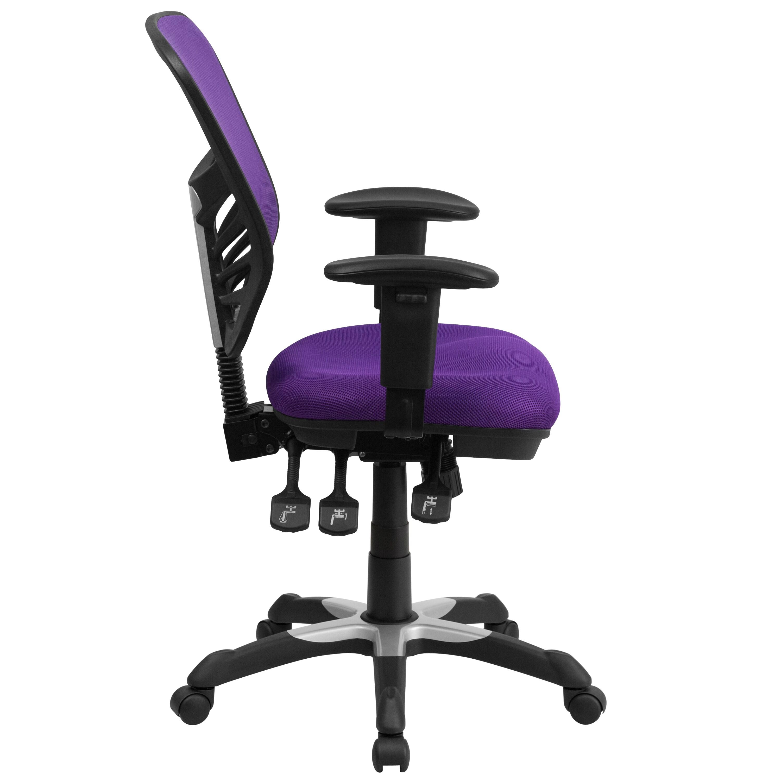 Flash Furniture Nicholas Mid-Back Purple Mesh Multifunction Executive Swivel Ergonomic Office Chair with Adjustable Arms