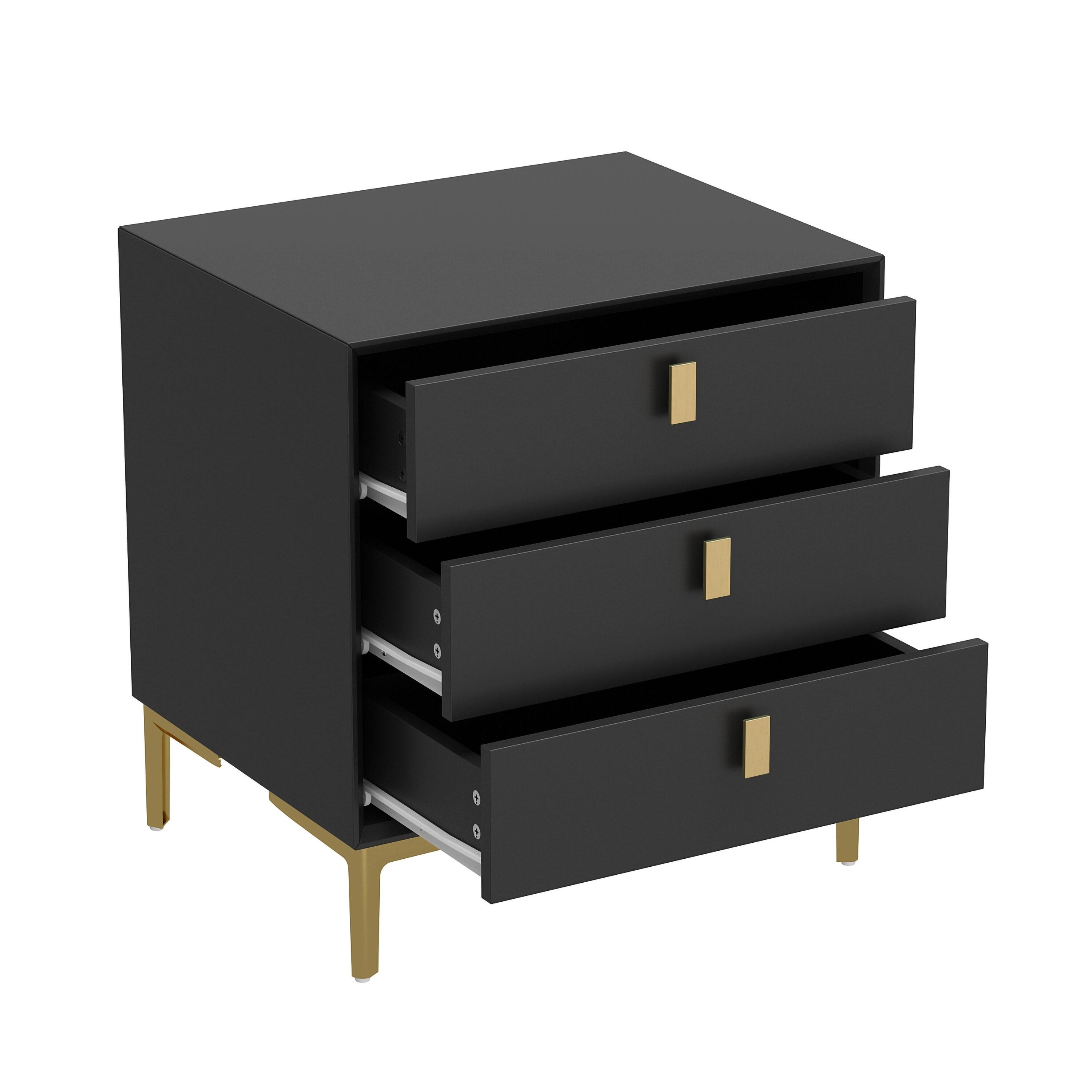 FUFU&GAGA Black Nightstand Sideboard Table 3-drawer