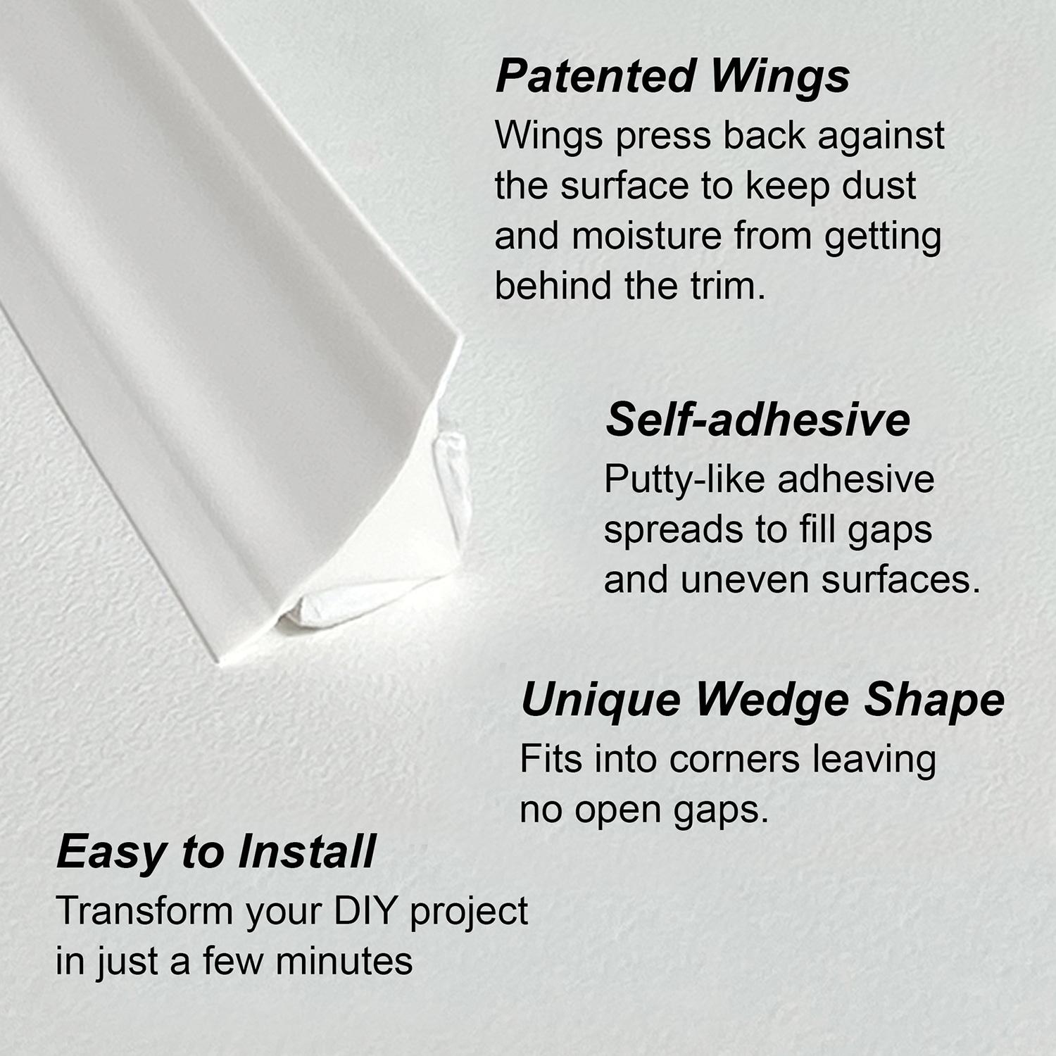 1/2 in. x 10 ft. White PVC Inside Corner Self-adhesive Flexible Caulk and Trim Molding (2-Pack)