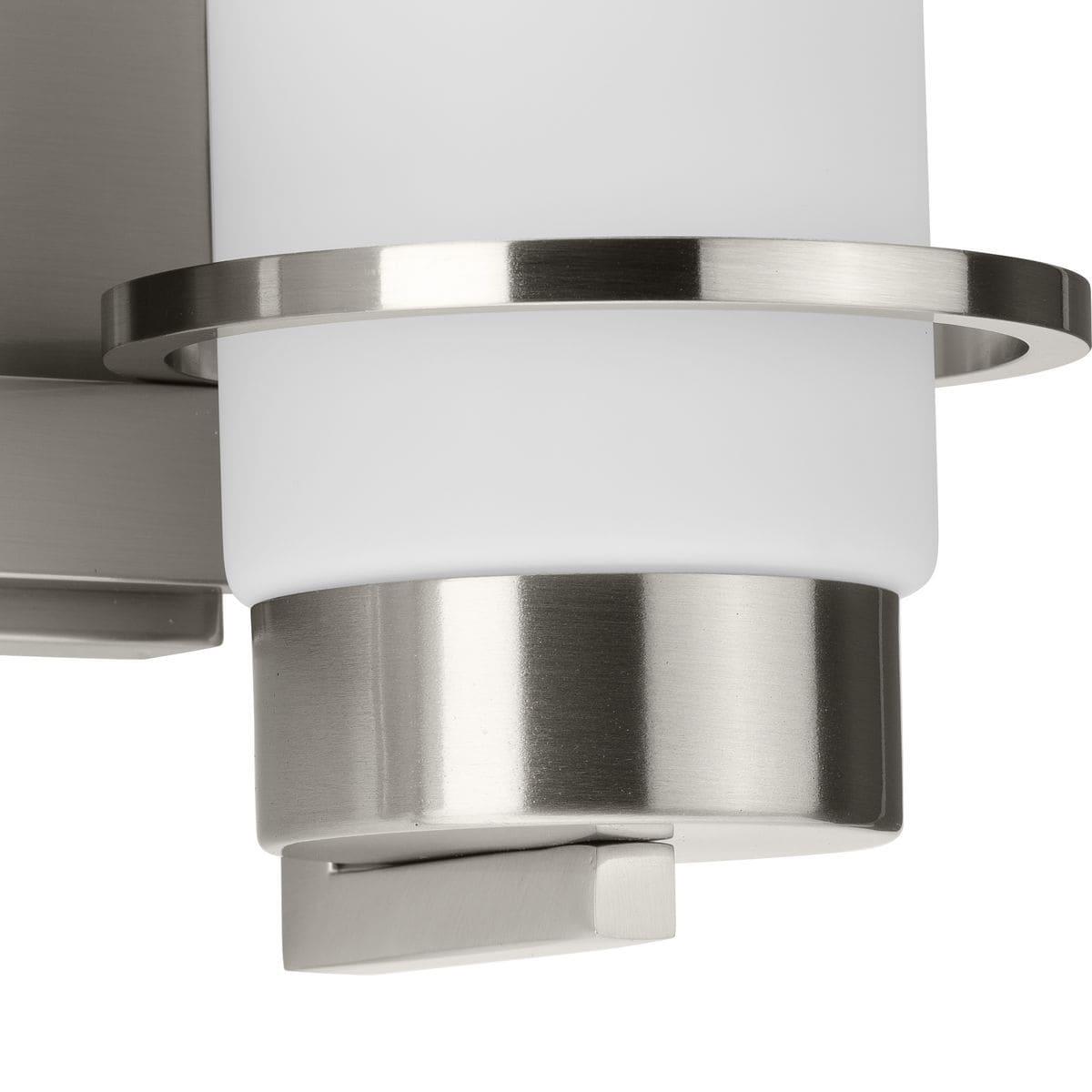 Progress Lighting Reiss 2-Light Vanity Light, Brushed Nickel, White Glass Shade