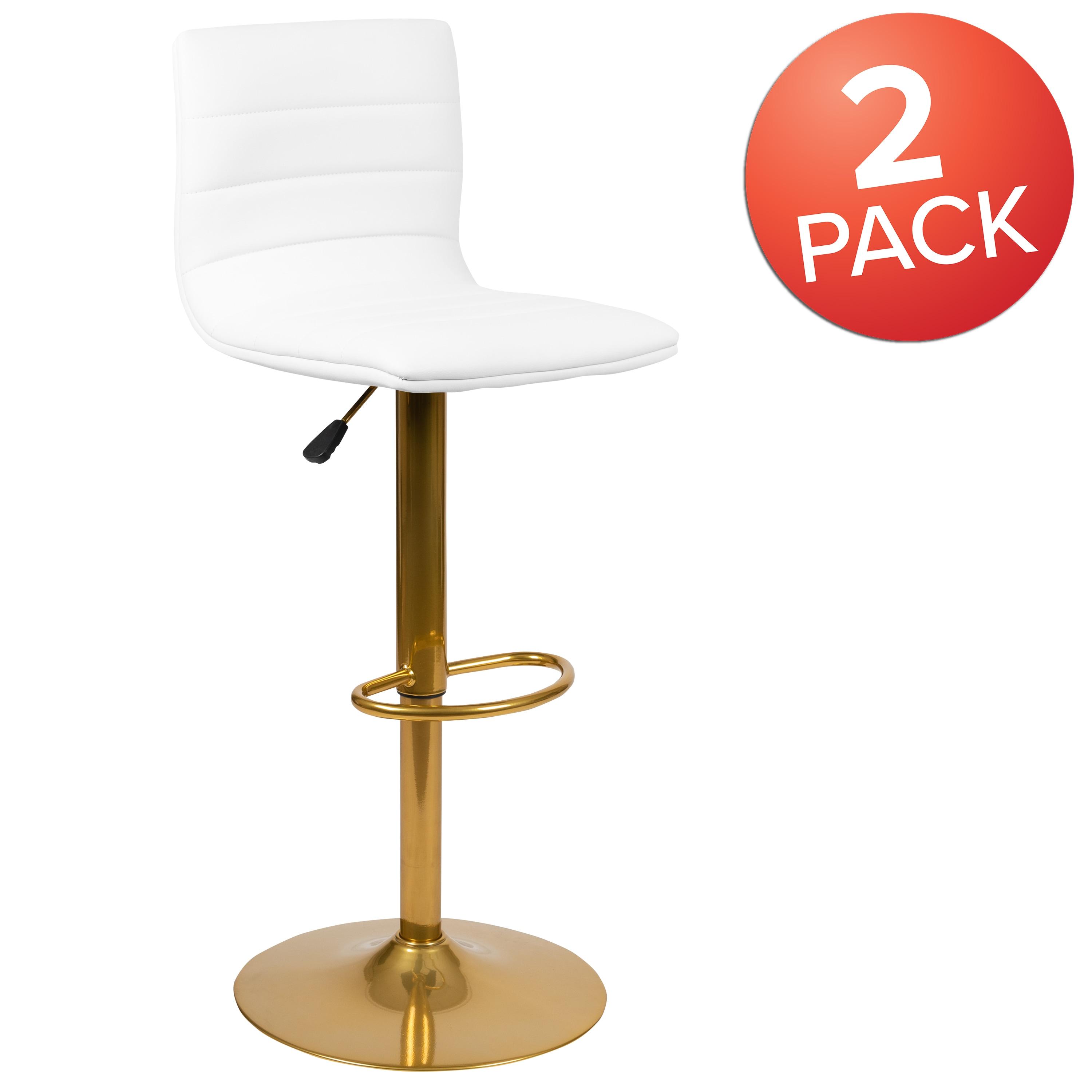 Flash Furniture Modern White Vinyl Adjustable Bar Stool with Back, Counter Height Swivel Stool with Gold Pedestal Base, Set of 2
