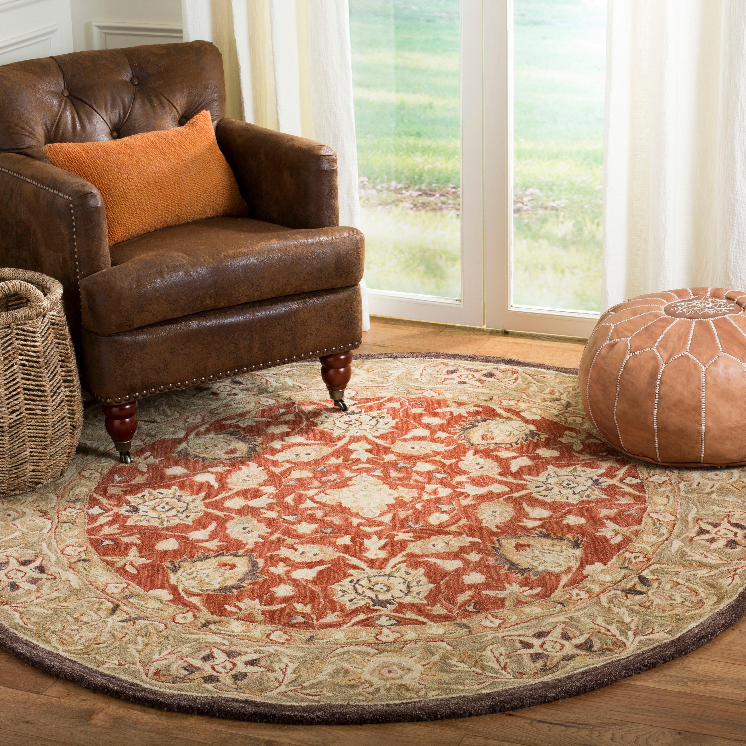 SAFAVIEH Anatolia Venice Traditional Wool Area Rug, Rust/Green, 4' x 4' Round