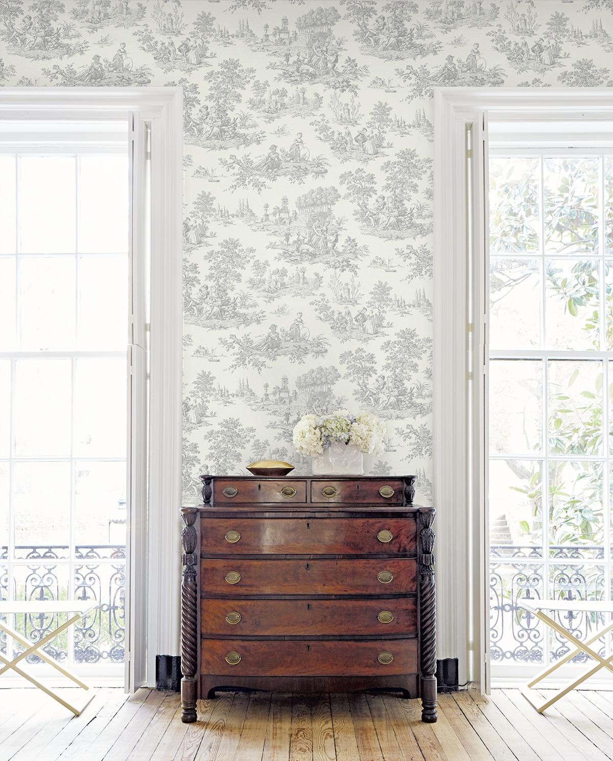 NextWall Argos Grey Chateau Toile Peel and Stick Wallpaper
