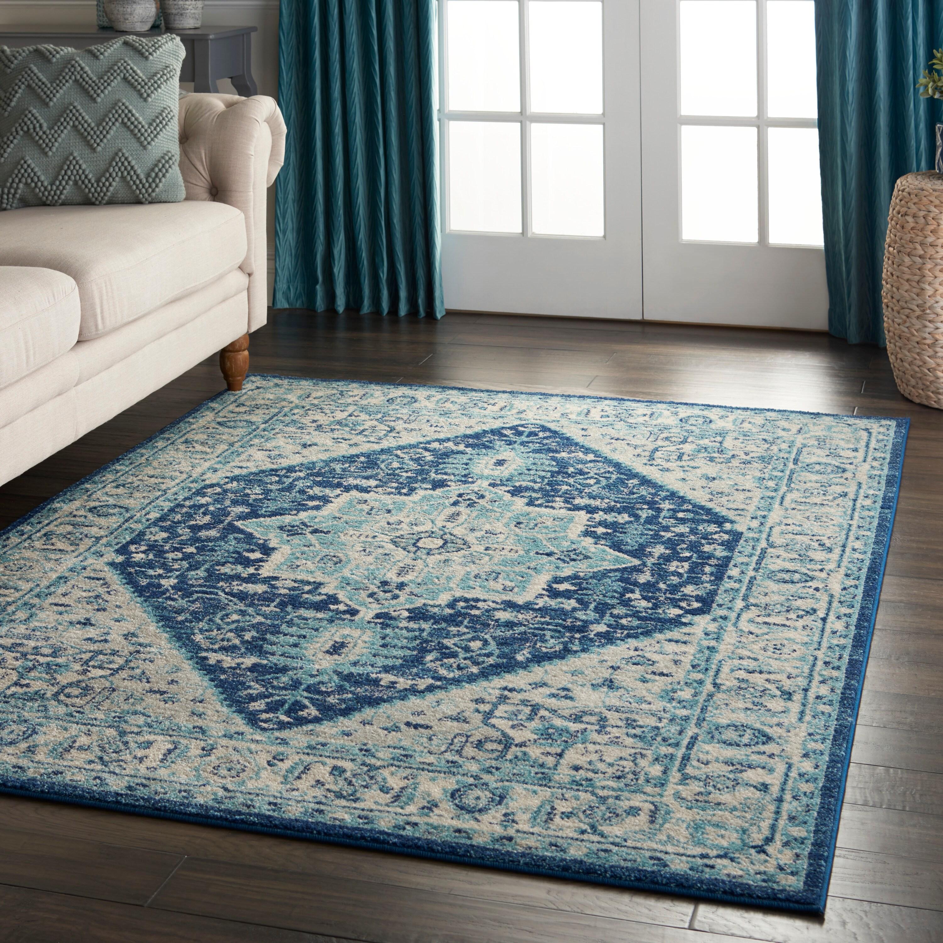 Nourison Tranquil Persian Indoor Rug Ivory Navy 5'3" x 7'3"