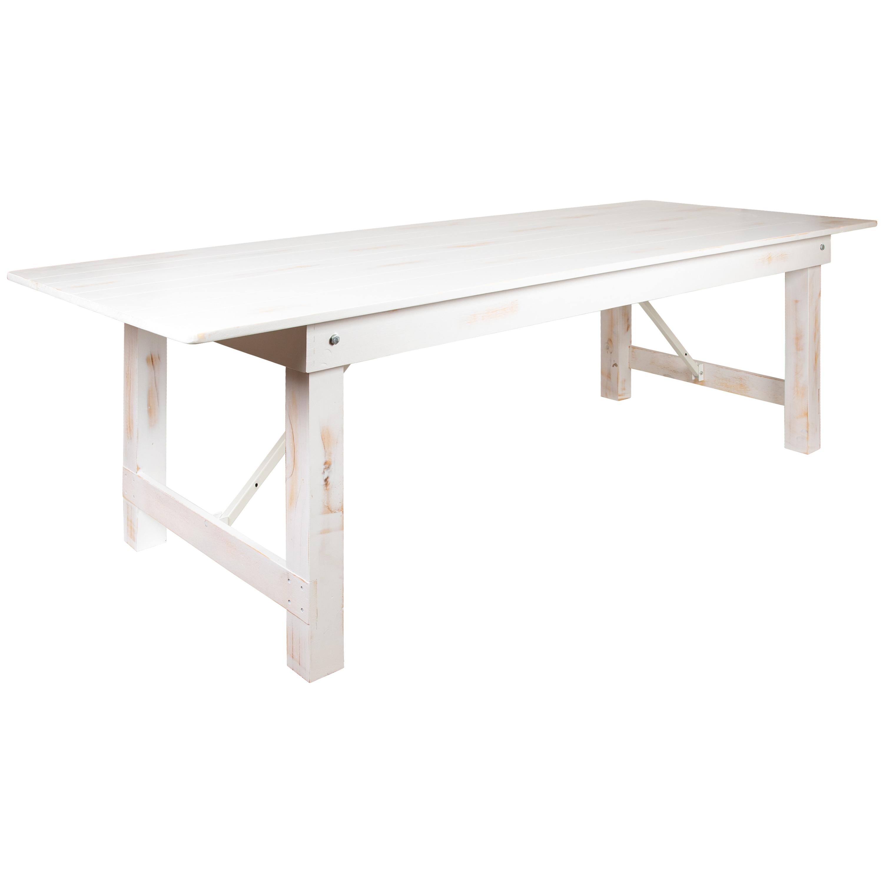 Flash Furniture HERCULES Series 9' x 40" Rectangular Antique Rustic White Solid Pine Folding Farm Table