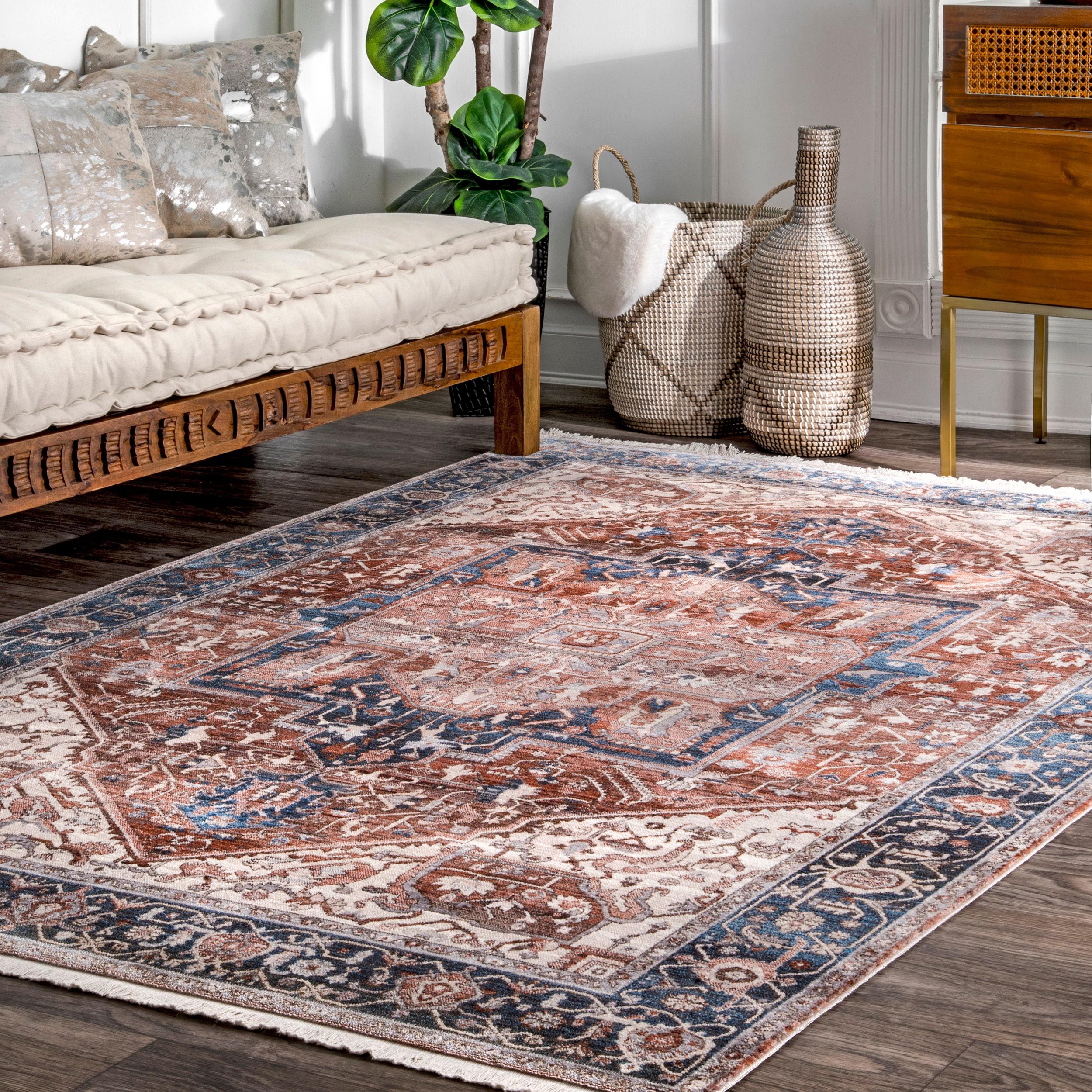 nuLOOM Harriet Vintage Medallion Fringe Area Rug, 8' Square, Blue