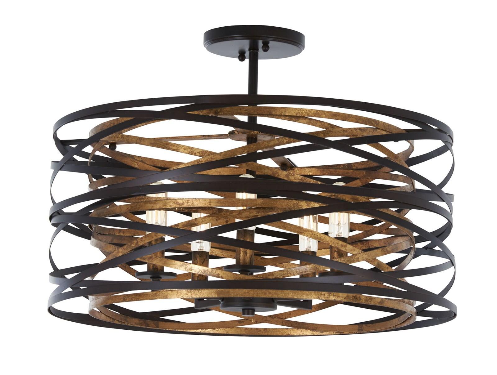 Minka Lavery Vortic Flow 20" Wide Dark Bronze and Mosaic Gold 5-Light Pendant