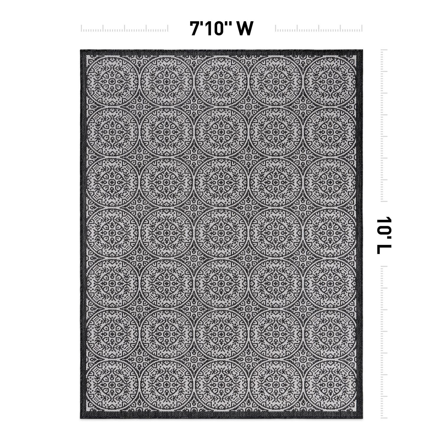 World Rug Gallery Transitional Floral Circles Textured Flat Weave Indoor/Outdoor Area Rug - BLACK 7'10"X10'
