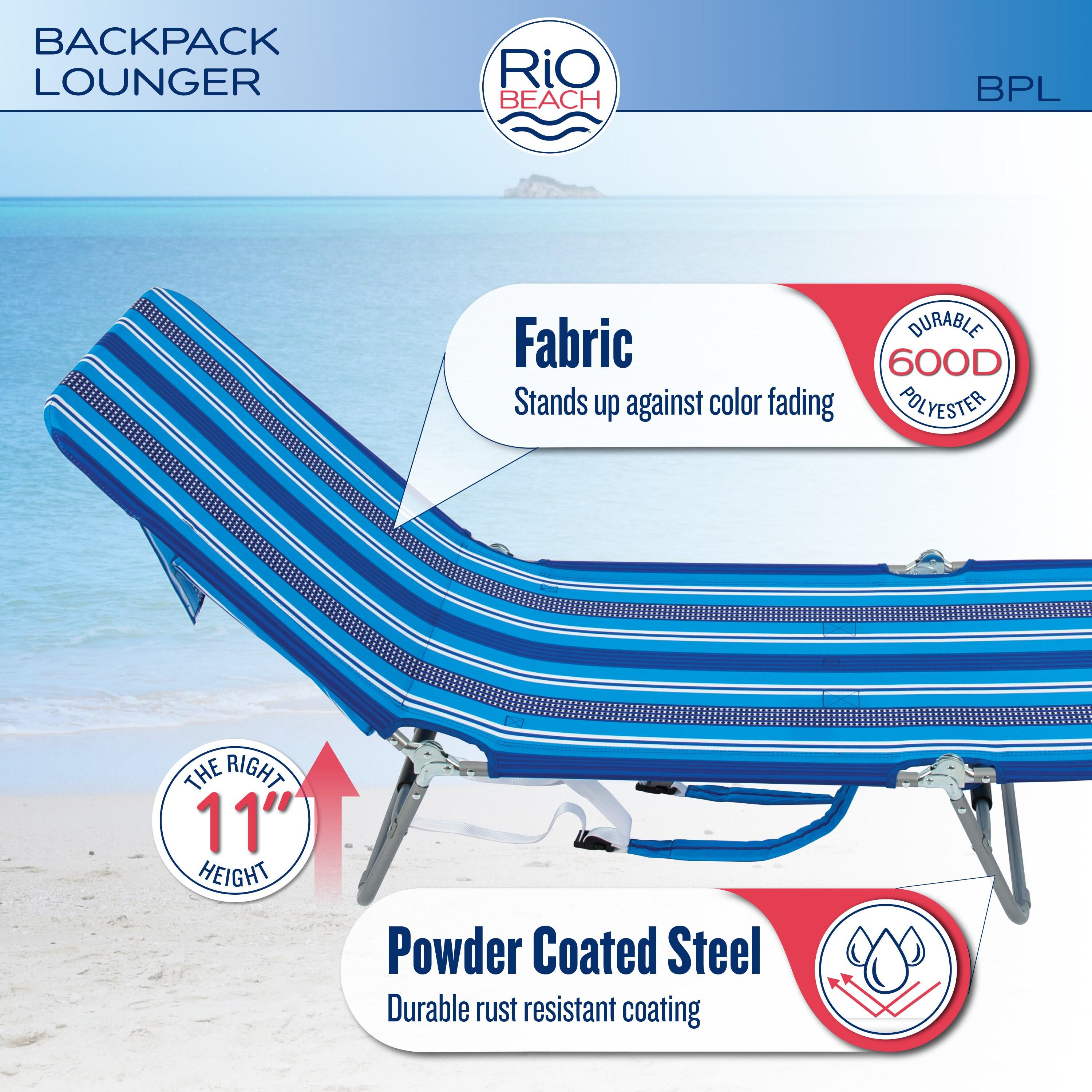 Blue and Orange Striped Folding Beach Lounger with Steel Frame