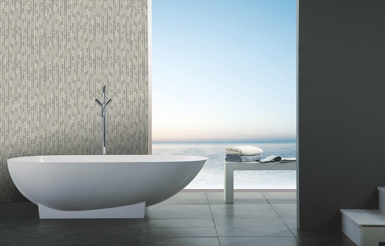 New Era 12 in. x 12 in. Glass & Stone Straight Edge Linear Mosaic Wall & Pool Tile