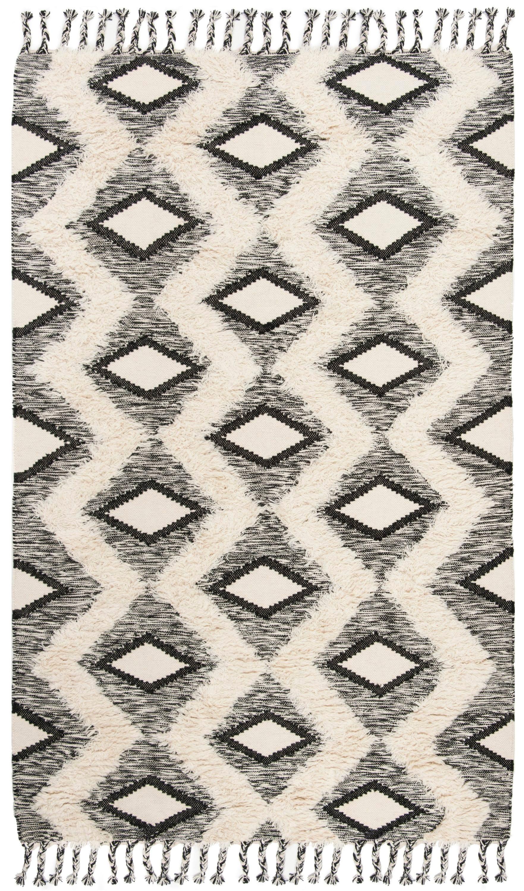 Kenya KNY908 Hand Knotted Area Rug - Black/Ivory - 5'x8' - Safavieh