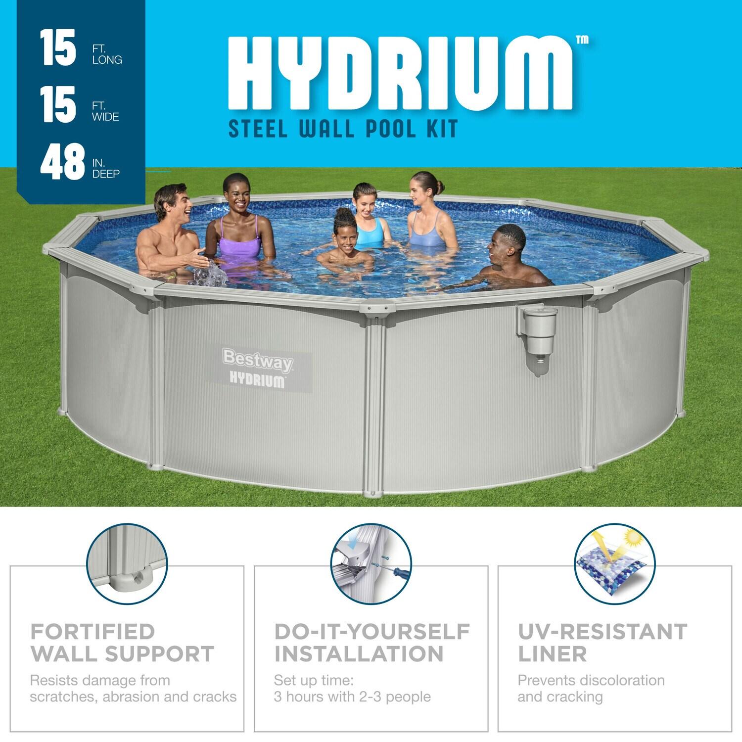 Bestway Hydrium 15' x 48" Steel Wall Above Ground Swimming Pool Set, Gray