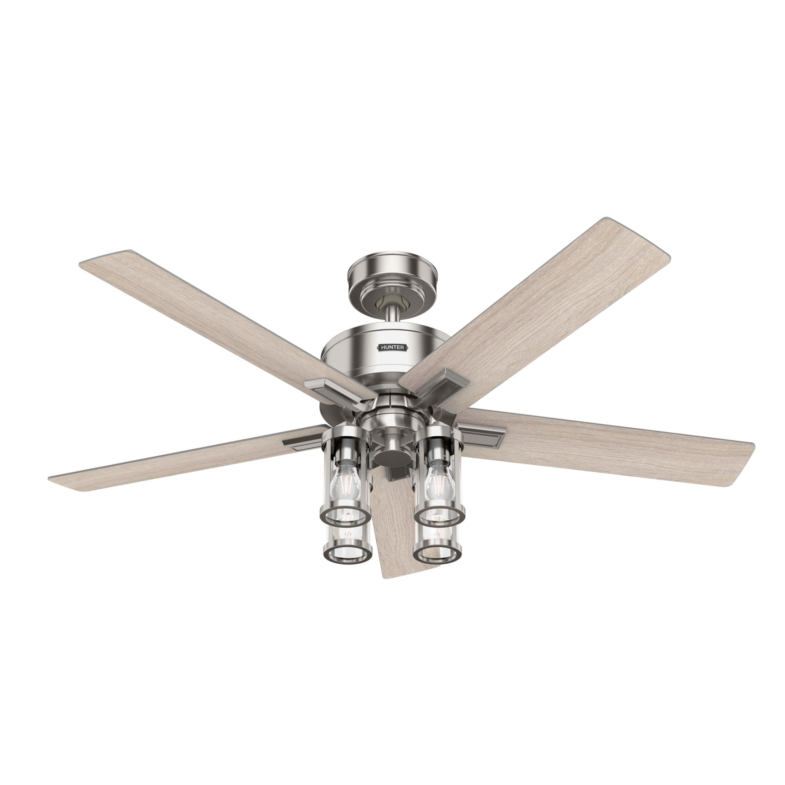 Hunter - Astwood II  Indoor Ceiling Fan With Light, Remote, 52-inch, Brushed Nickel, Casual-style, 4-speed WhisperWind Motor, 52993, for living rooms, bedrooms, home offices, kitchens