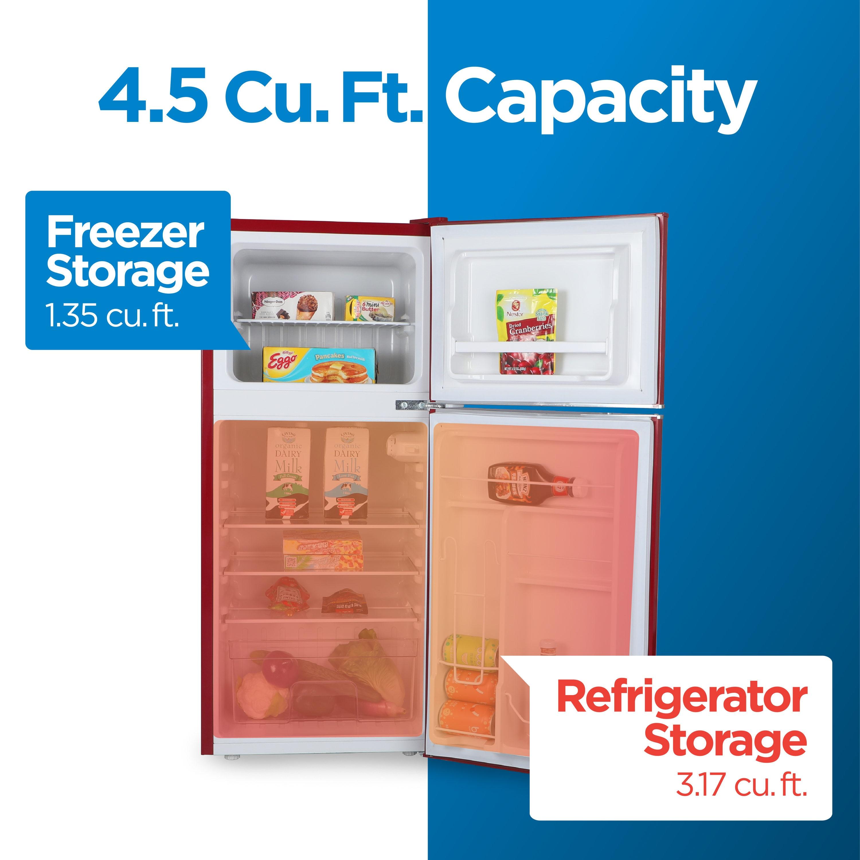 Retro Red Compact Refrigerator with True Freezer and Chrome Handles