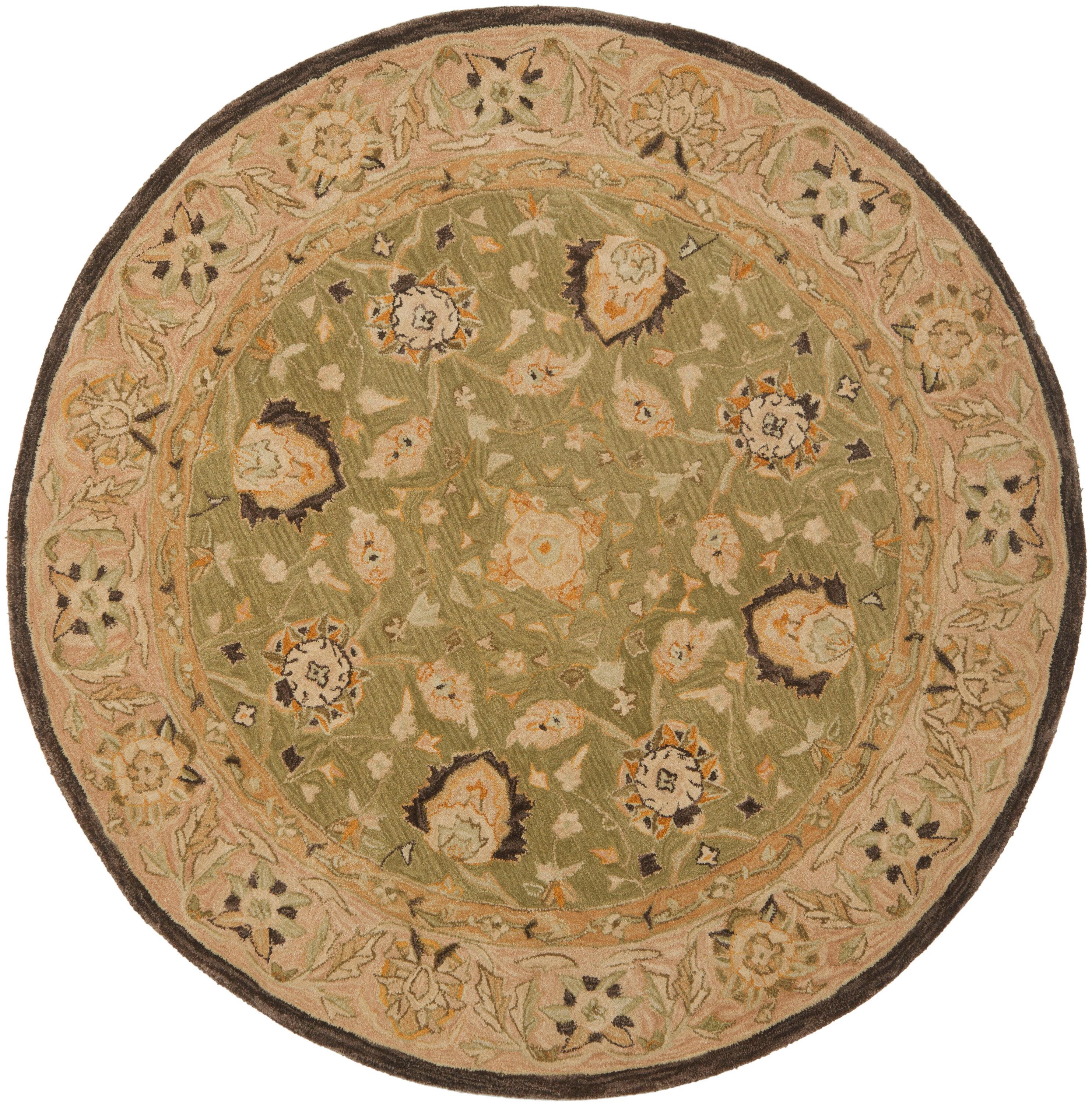 Hand-Tufted Sage & Beige Wool Round Area Rug, 4' Diameter