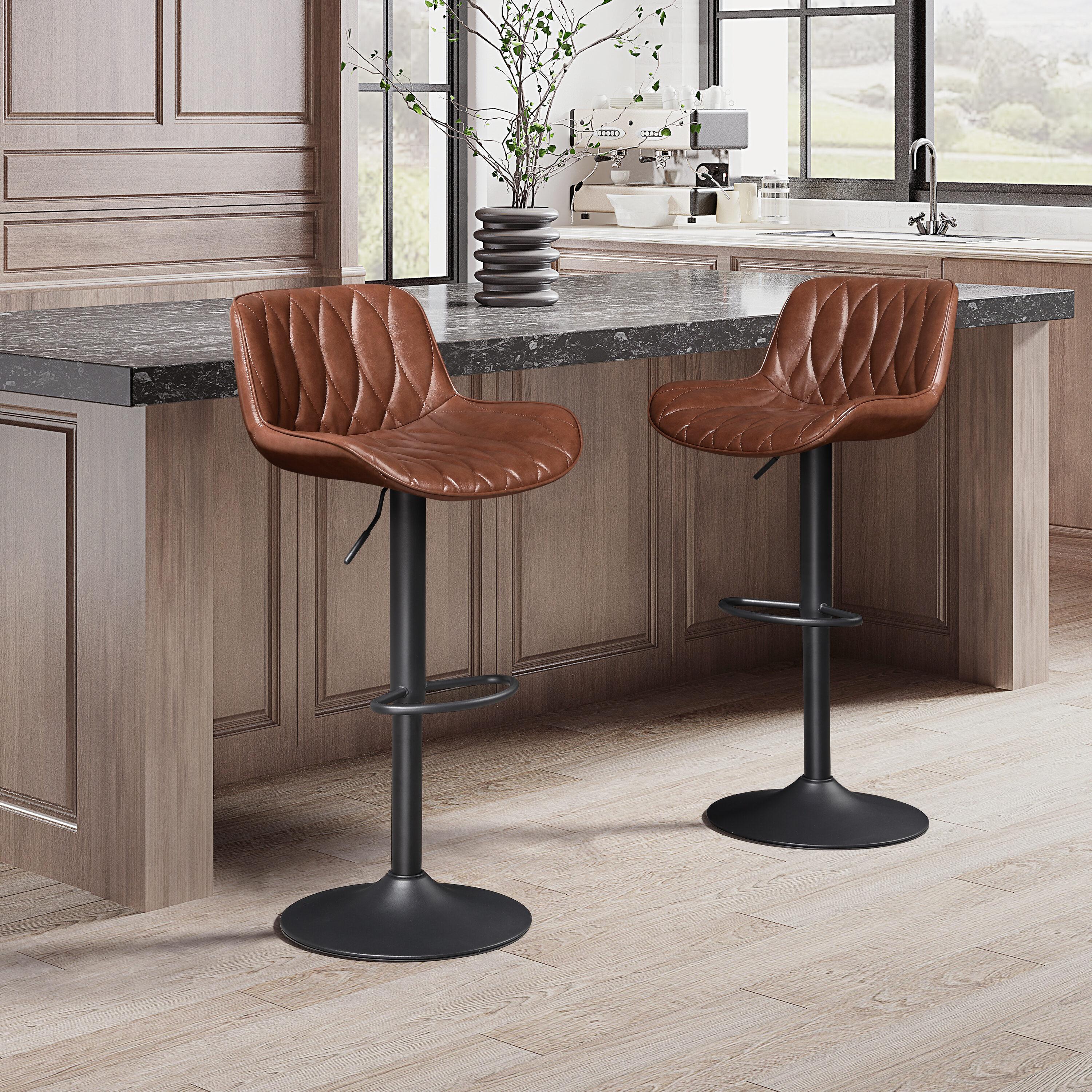 walsunny Swivel Upholstered Adjustable Height Counter Stool with Metal Frame (Set of 2)