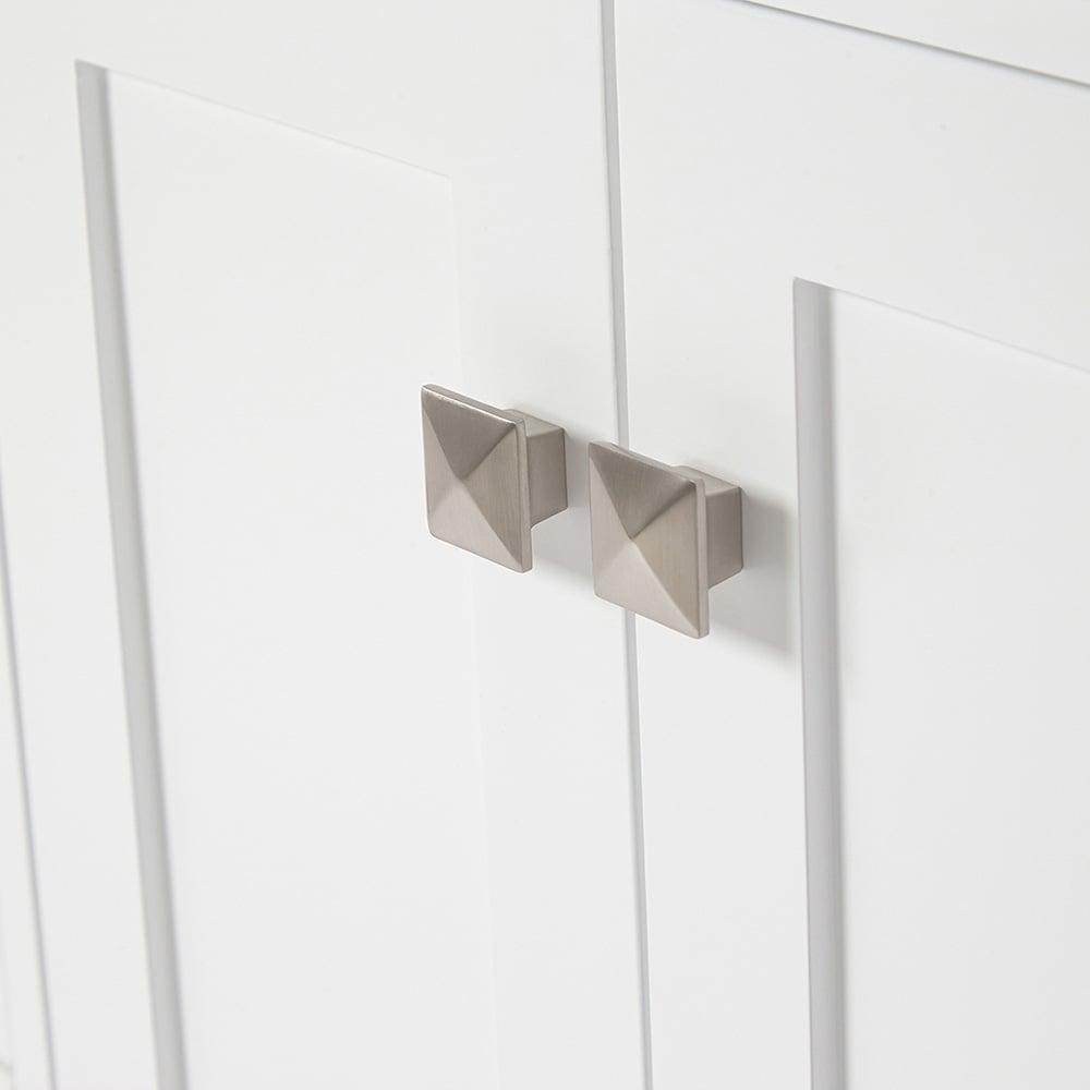 ARIEL 49" Bathroom Vanity with 1.5" Edge Pure White Quartz Countertop & Backsplash, Center Rectangular Sink, 2 Soft Closing Doors, 9 Full Extension Dovetail Drawers, Brushed Nickel - White