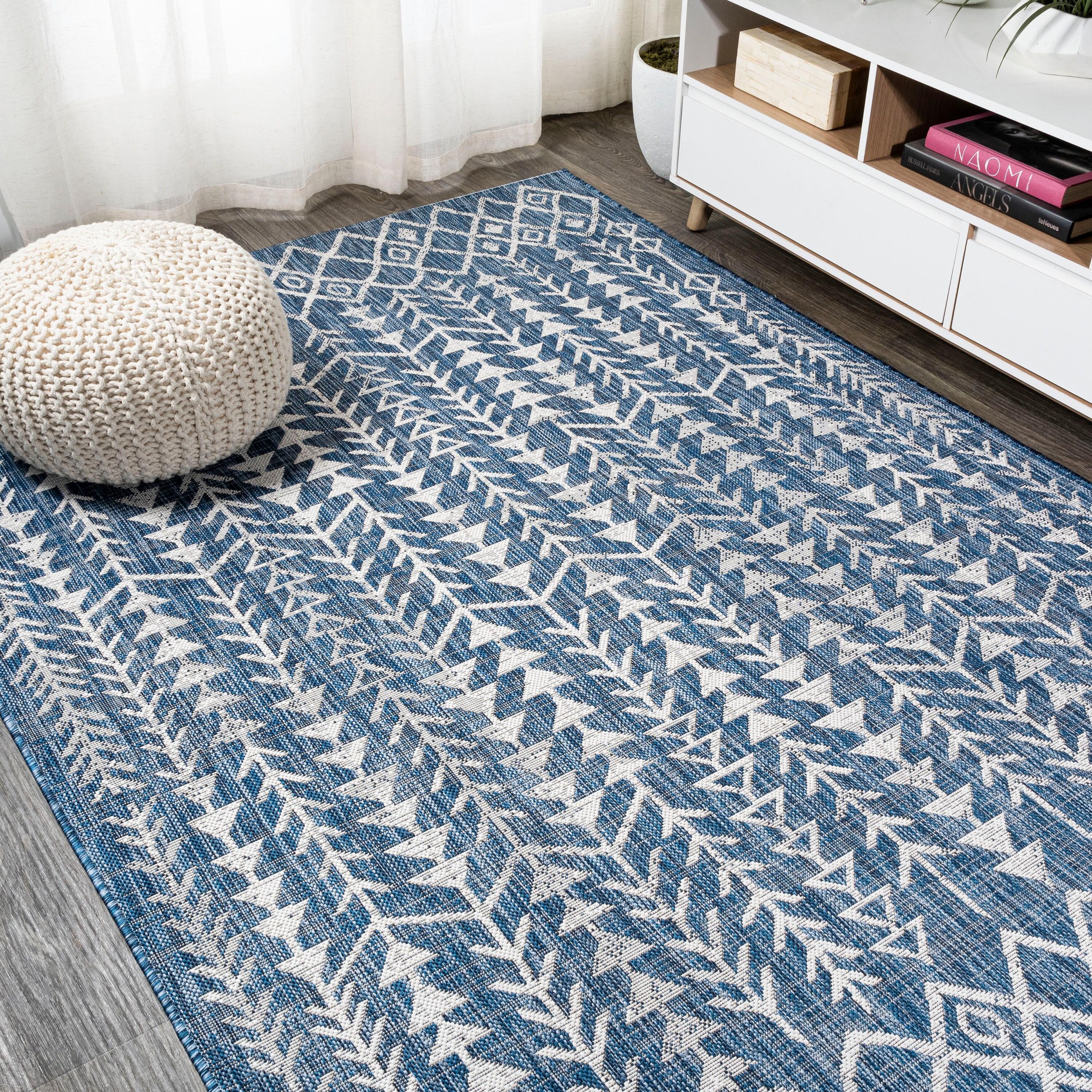 3'x5' Tokay Bohemian Geometric Indoor/Outdoor Area Rug, Blue/Ivory - JONATHAN Y