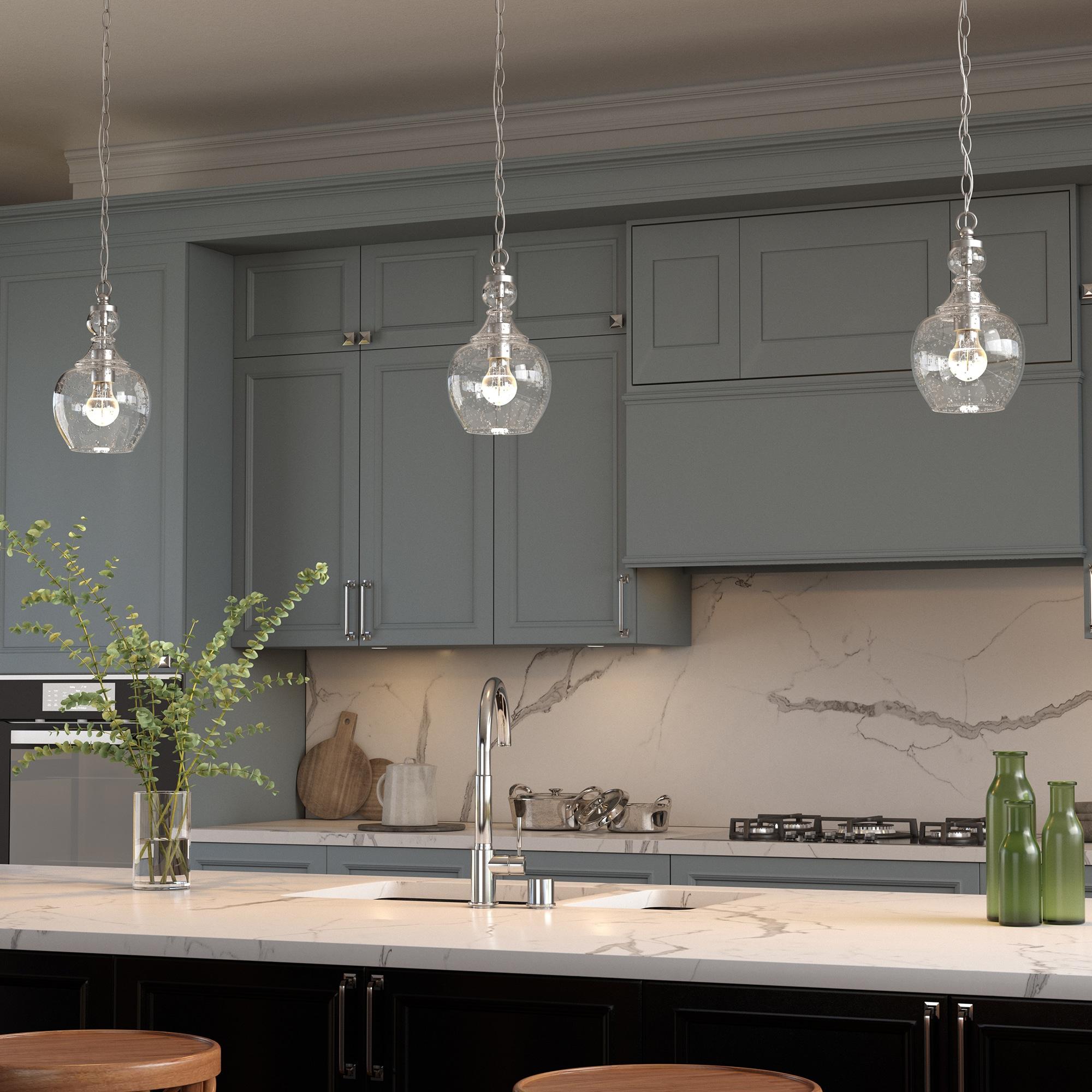Verona 1-Light Brushed Nickel Pendant with Seeded Glass Shade