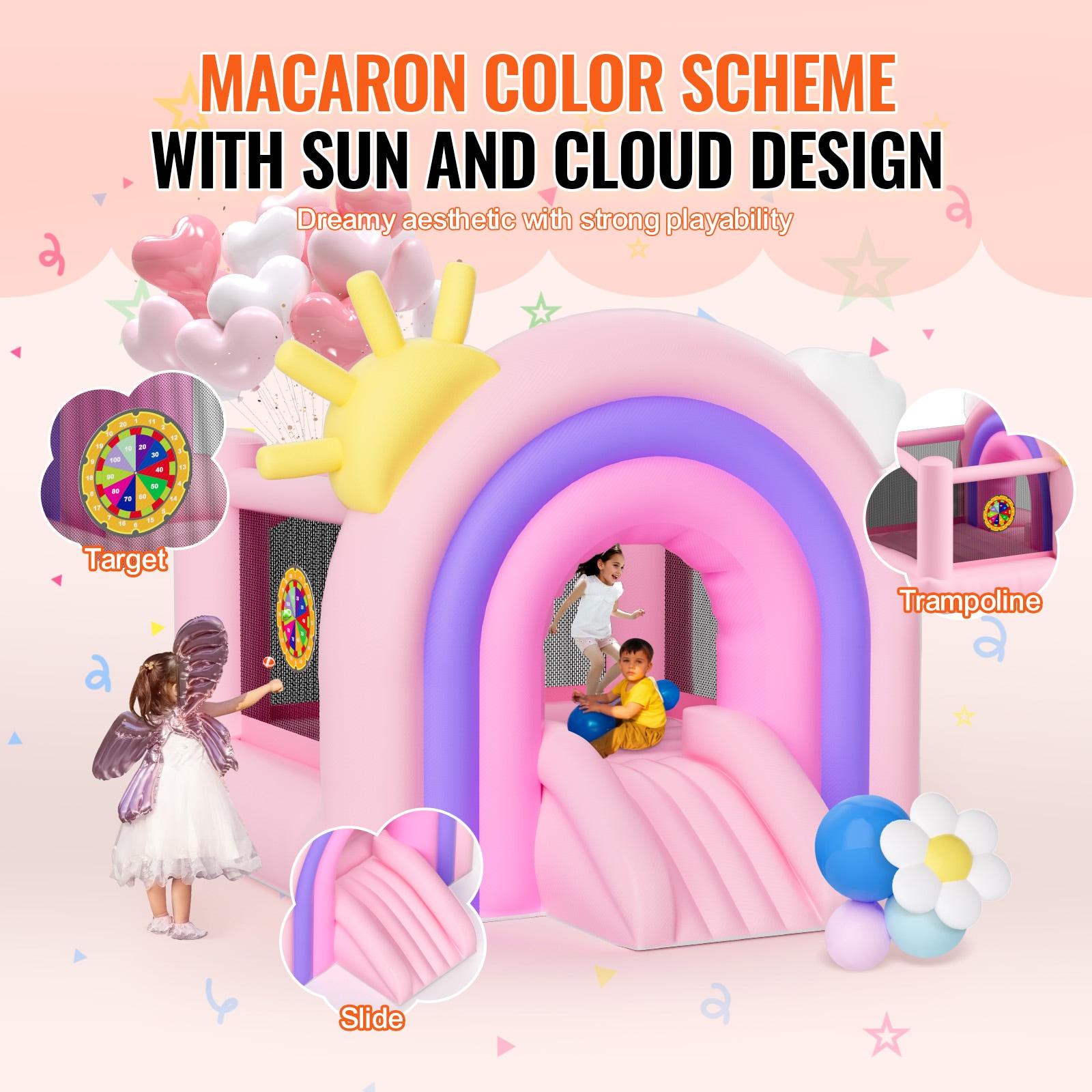 VEVOR White Bounce House, Toddler Bounce House for Kids 1-3, Inflatable Nightclub for Girls Age 4–8 Jumping Bouncer with Blower, Slide, Storage Bag, Family Backyard Bouncy Castle, 110x91x91 inch