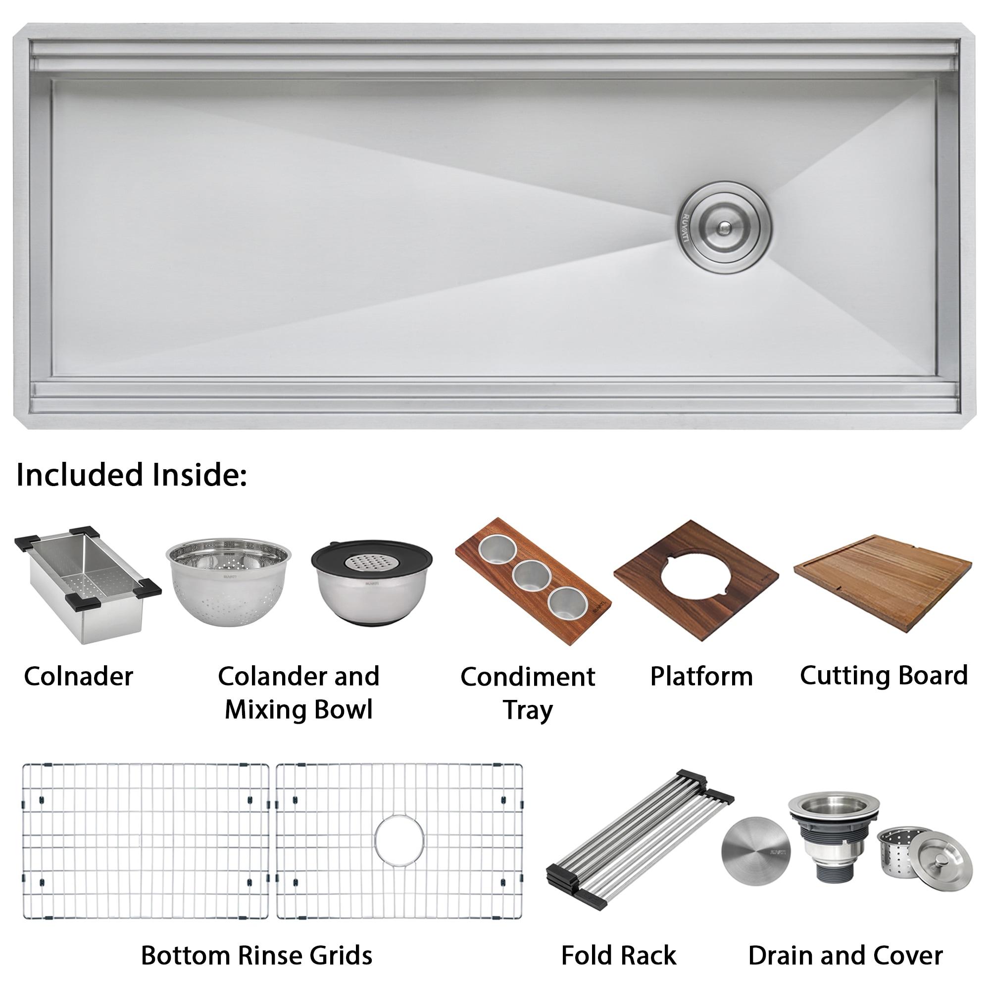 Ruvati 45-inch Workstation Two-Tiered Ledge Kitchen Sink Undermount 16 Gauge Stainless Steel