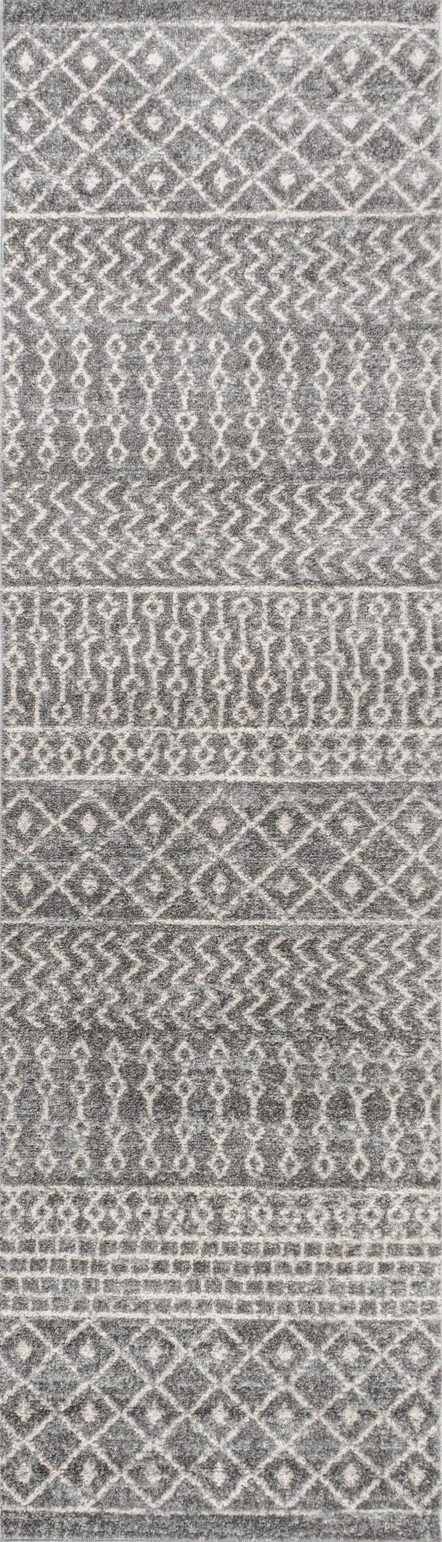 2' x 8' Arta Moroccan Modern Geometric Rug Runner Rug, Gray/Cream - JONATHAN Y