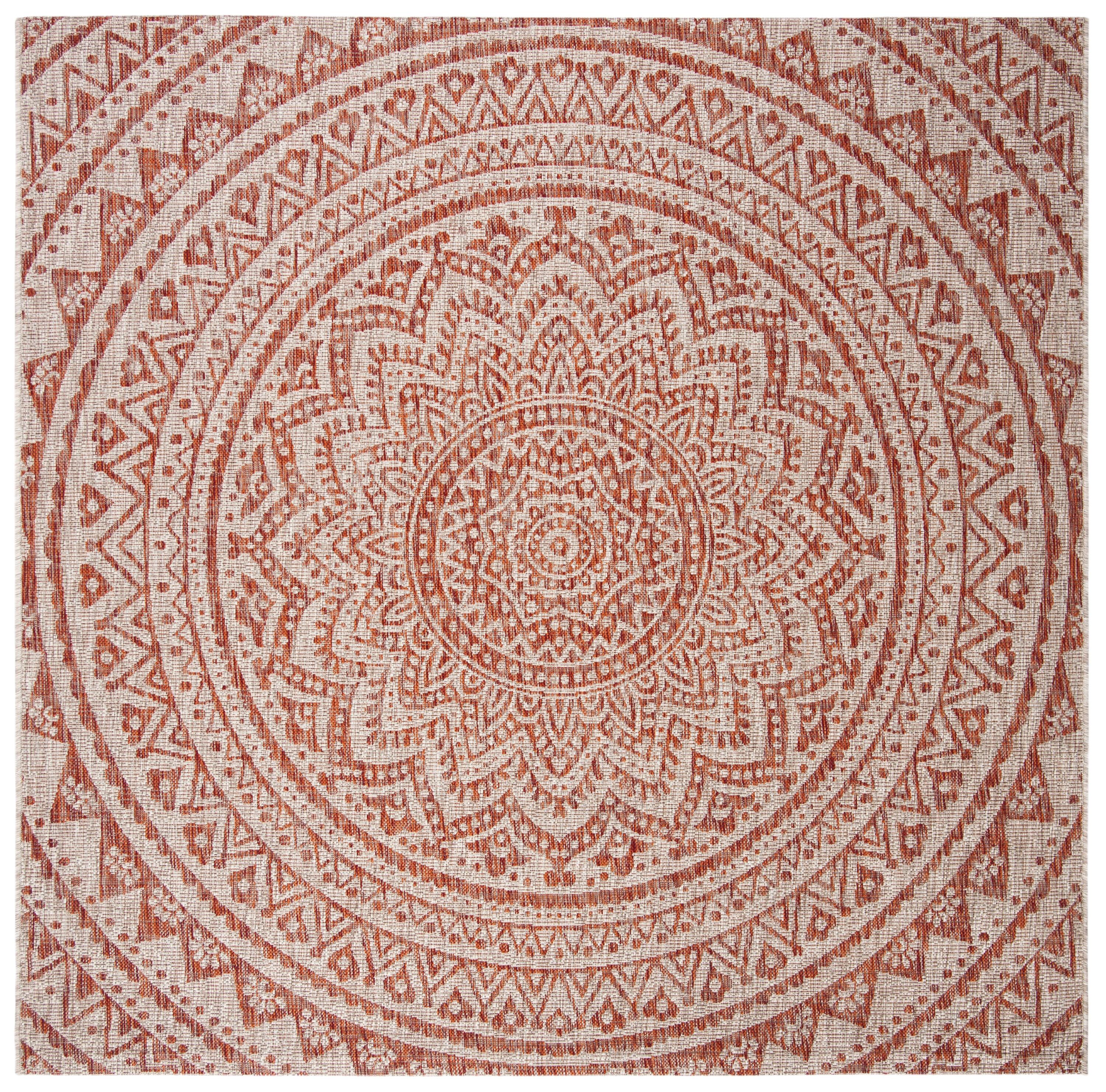 Courtyard CY8734 Power Loomed Indoor and Outdoor Area Rug - Light Beige/Terracotta - 6'7"x6'7" - Safavieh