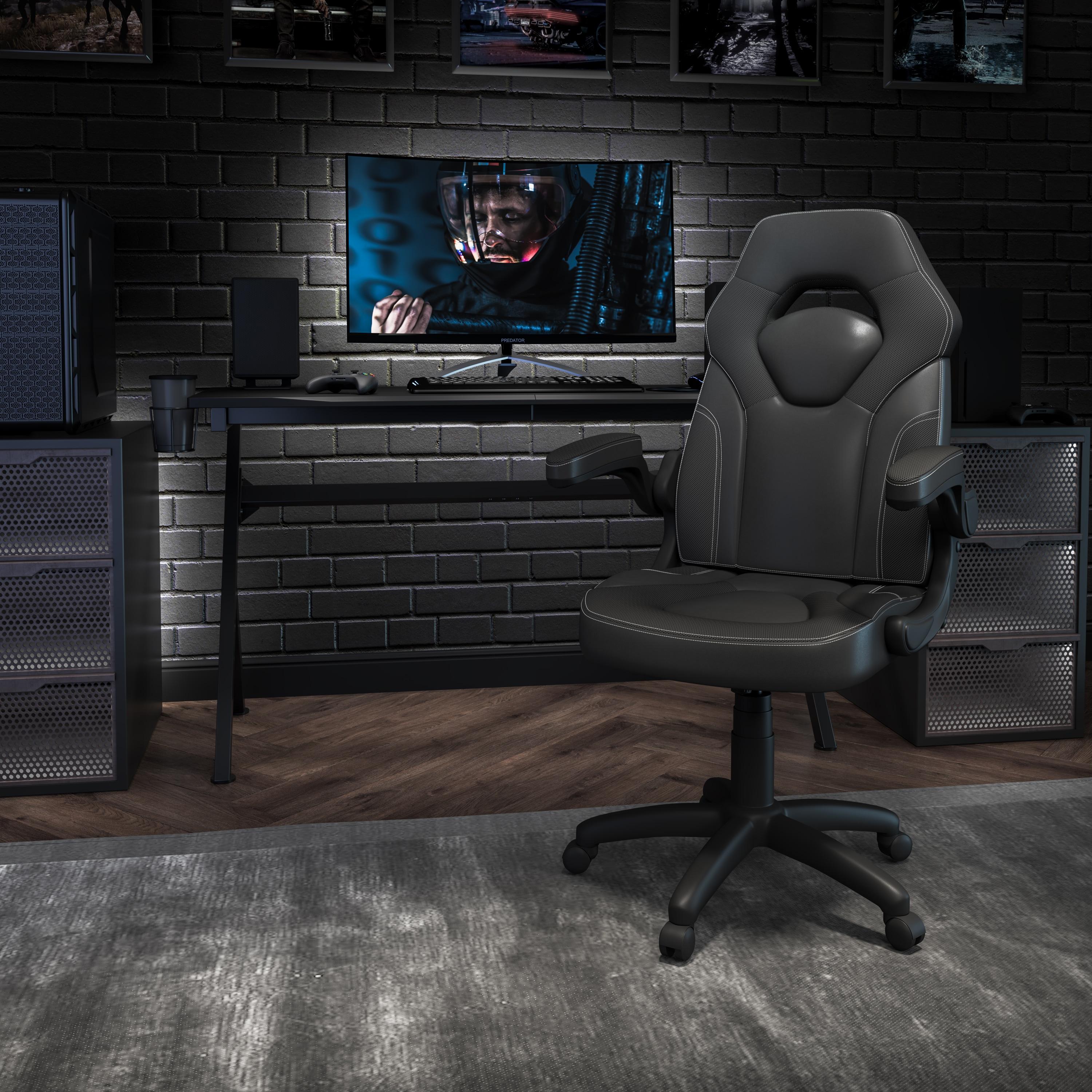 Flash Furniture X10 Gaming Chair, Racing Style Ergonomic Office Chair, Height Adjustable Swivel Computer Chair with Flip-Up Arms, Black LeatherSoft