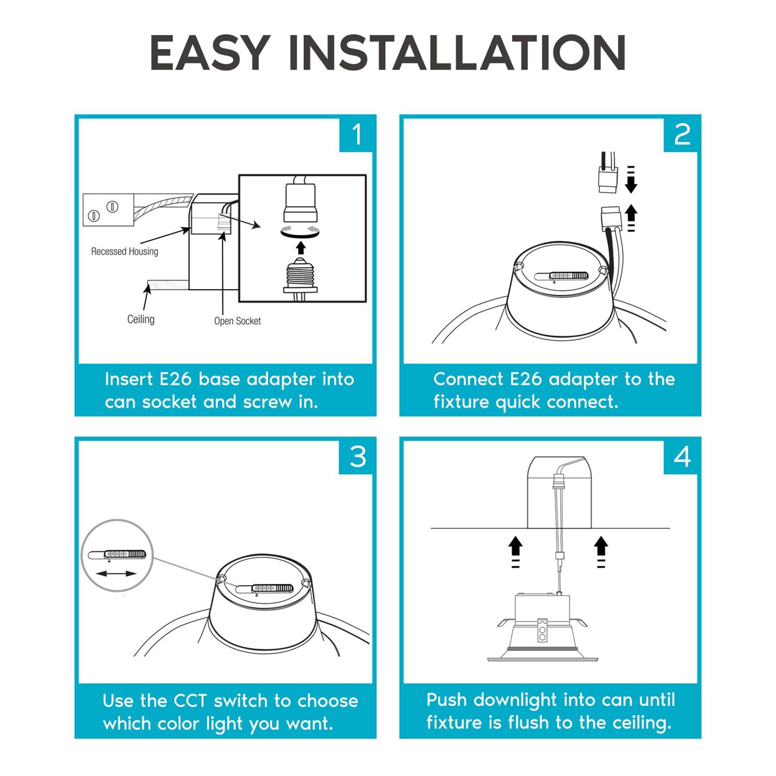 4'' Selectable Color Temperature Dimmable Air-Tight IC Rated LED Retrofit Recessed Lighting Kit