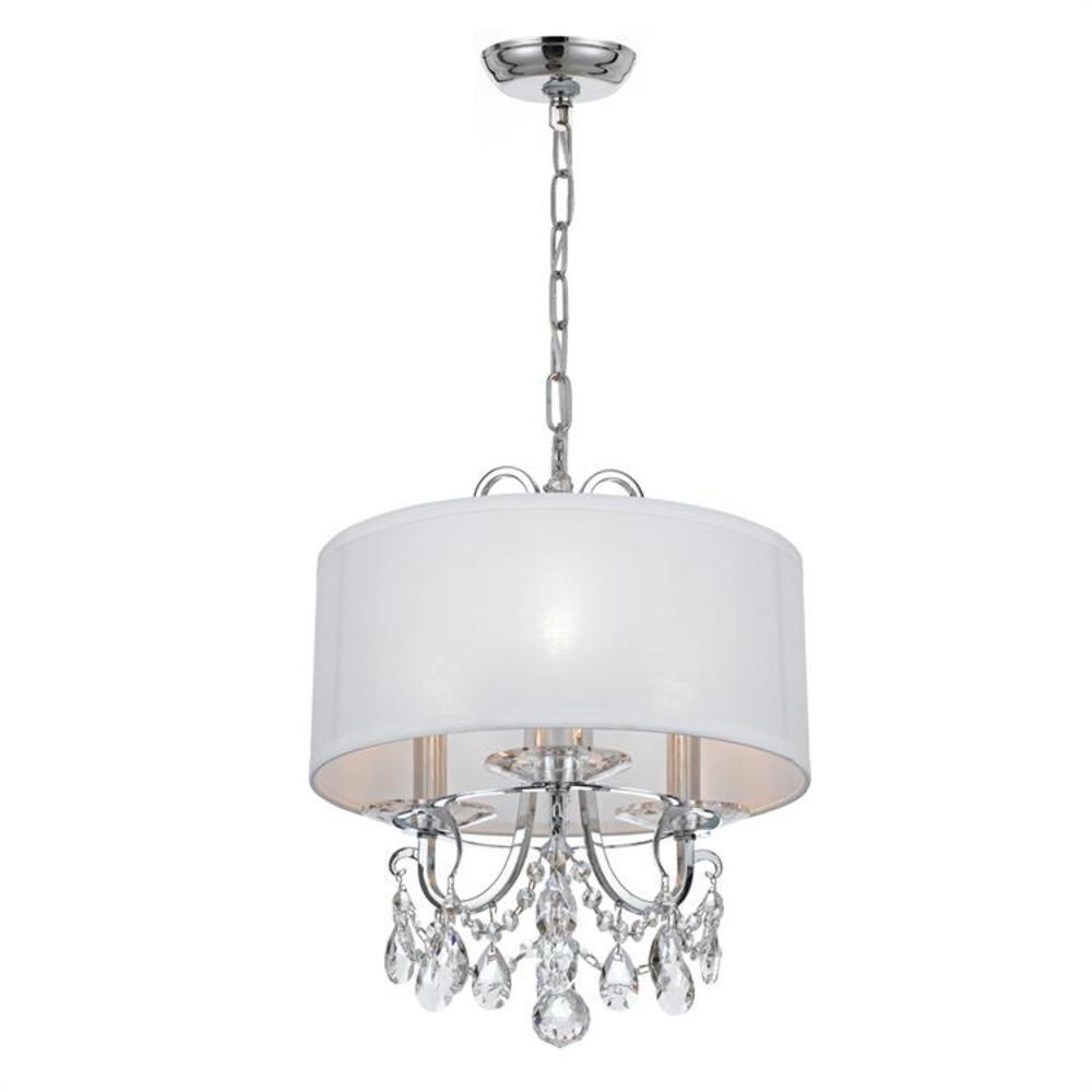 Mini Chrome Finish 3-Light Chandelier with Spectra Crystals and Silk Shade