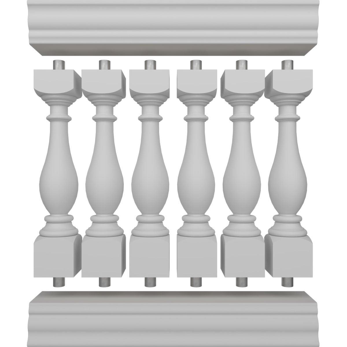 Ekena Millwork 40"H x 3'L Fiberthane Legacy Unassembled Balustrade Railing Kit, Style D (6 1/4" On-Center Spacing to Pass 4" Sphere Code)