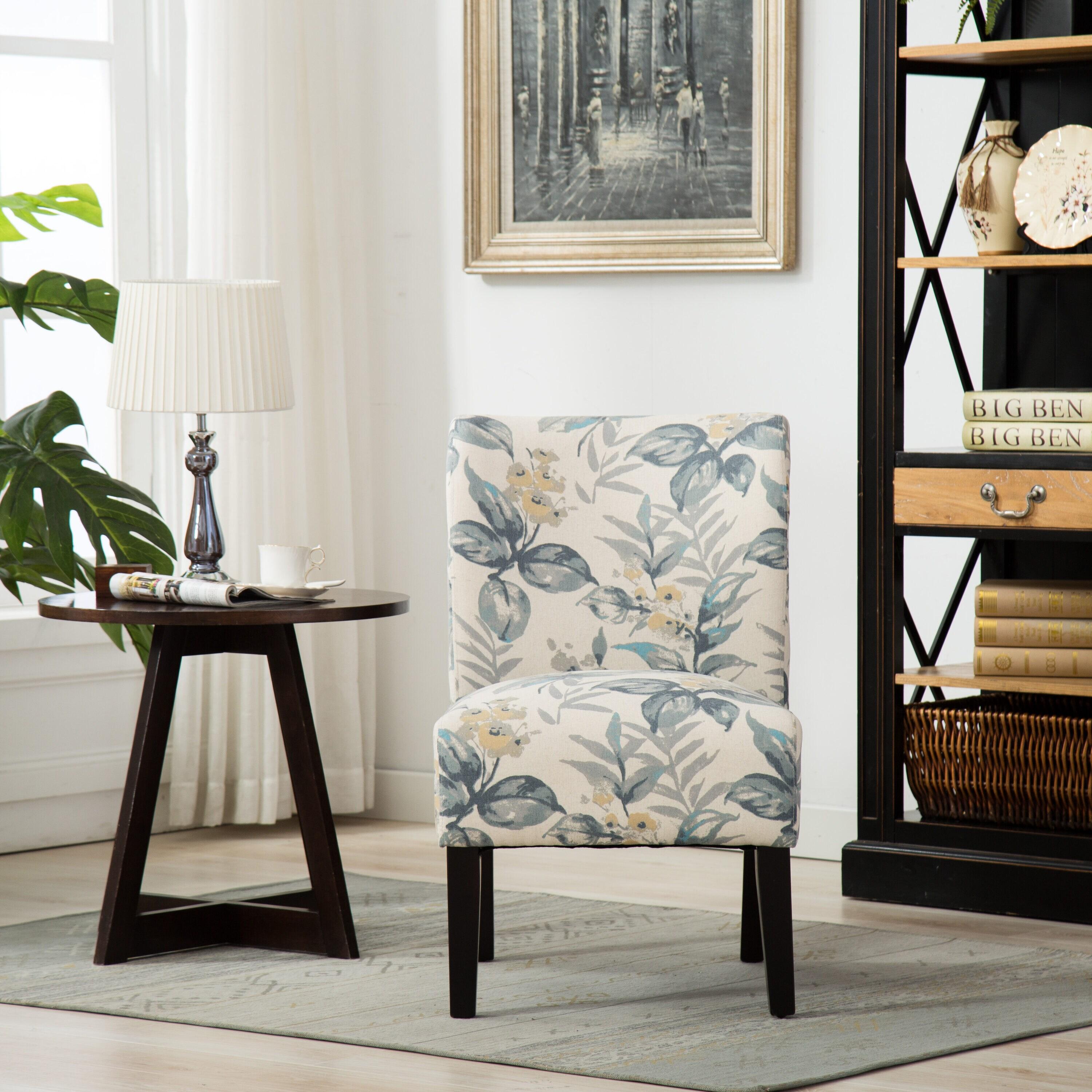 Roundhill Furniture Capa Fabric Armless Contemporary Accent Chair Blue Leaves