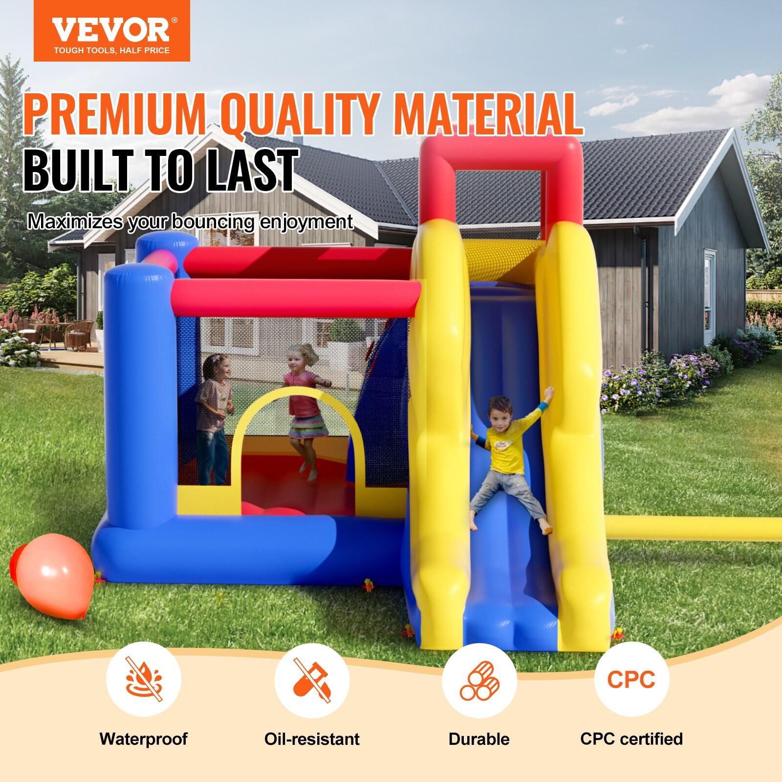 VEVOR Play House for Kids Ages 4-8, Kids Indoor Playground, Bounce House with Slide, Blower and Storage Bag, Family Backyard Birthday Party Gifts for Boys, 134x102x91 inch