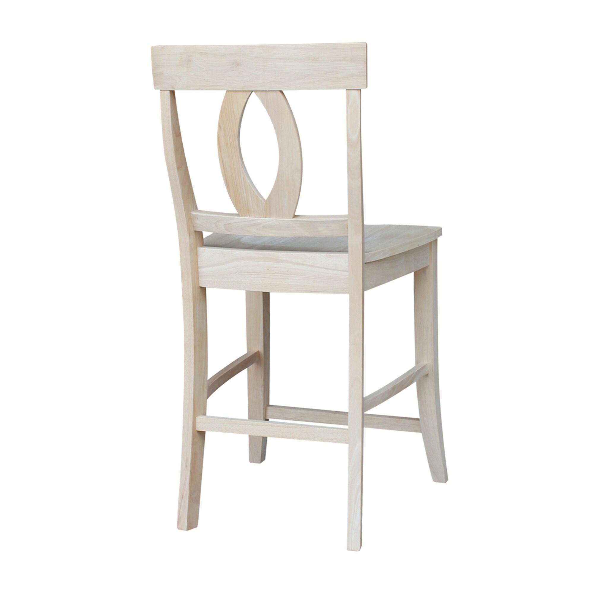 Counter Height Barstool Verona Unfinished - International Concepts: Rubberwood, Square Back, 24" Seat Height