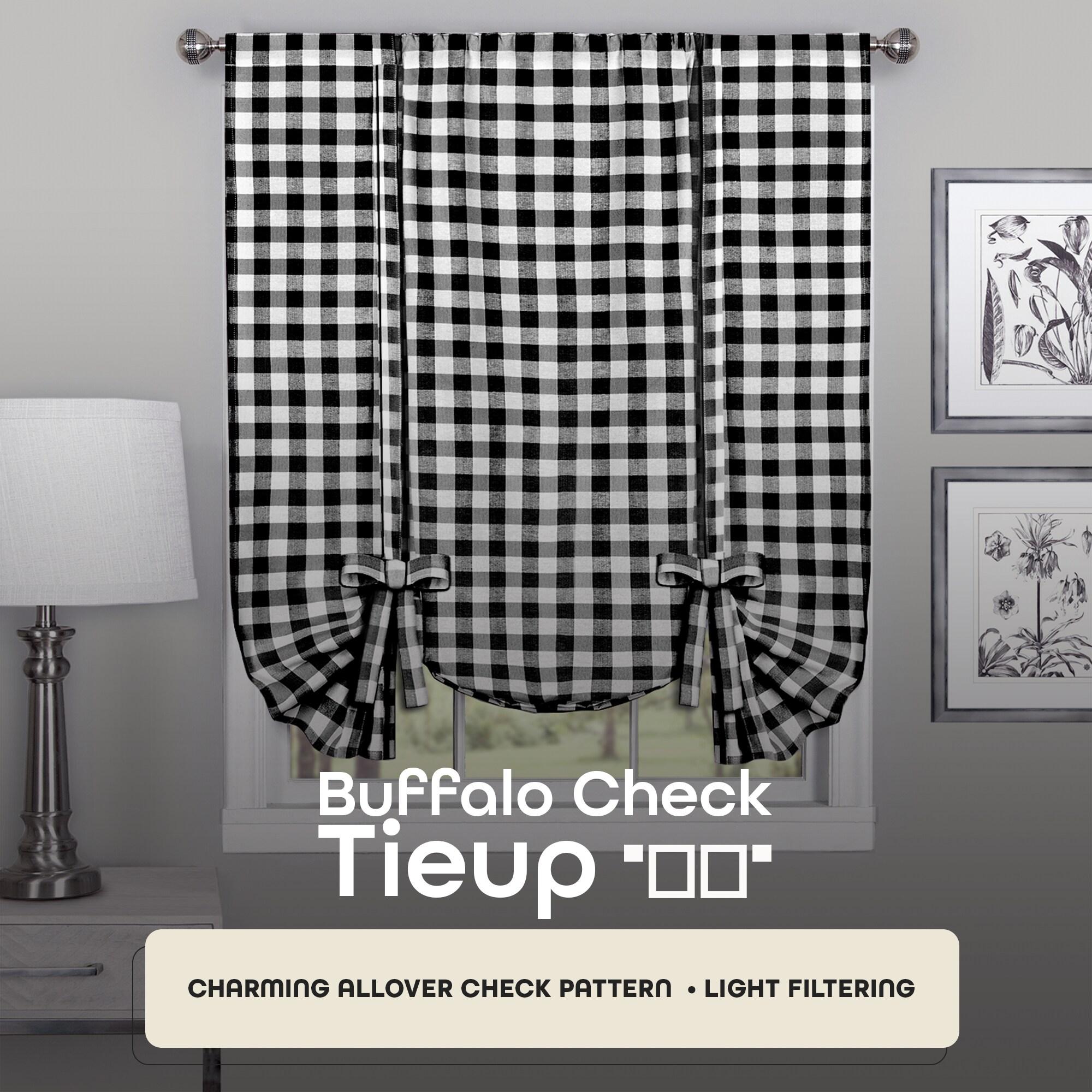 Buffalo Black Plaid Modern Window Curtain Panel : 42" x 63" Tie Up Shade - Single