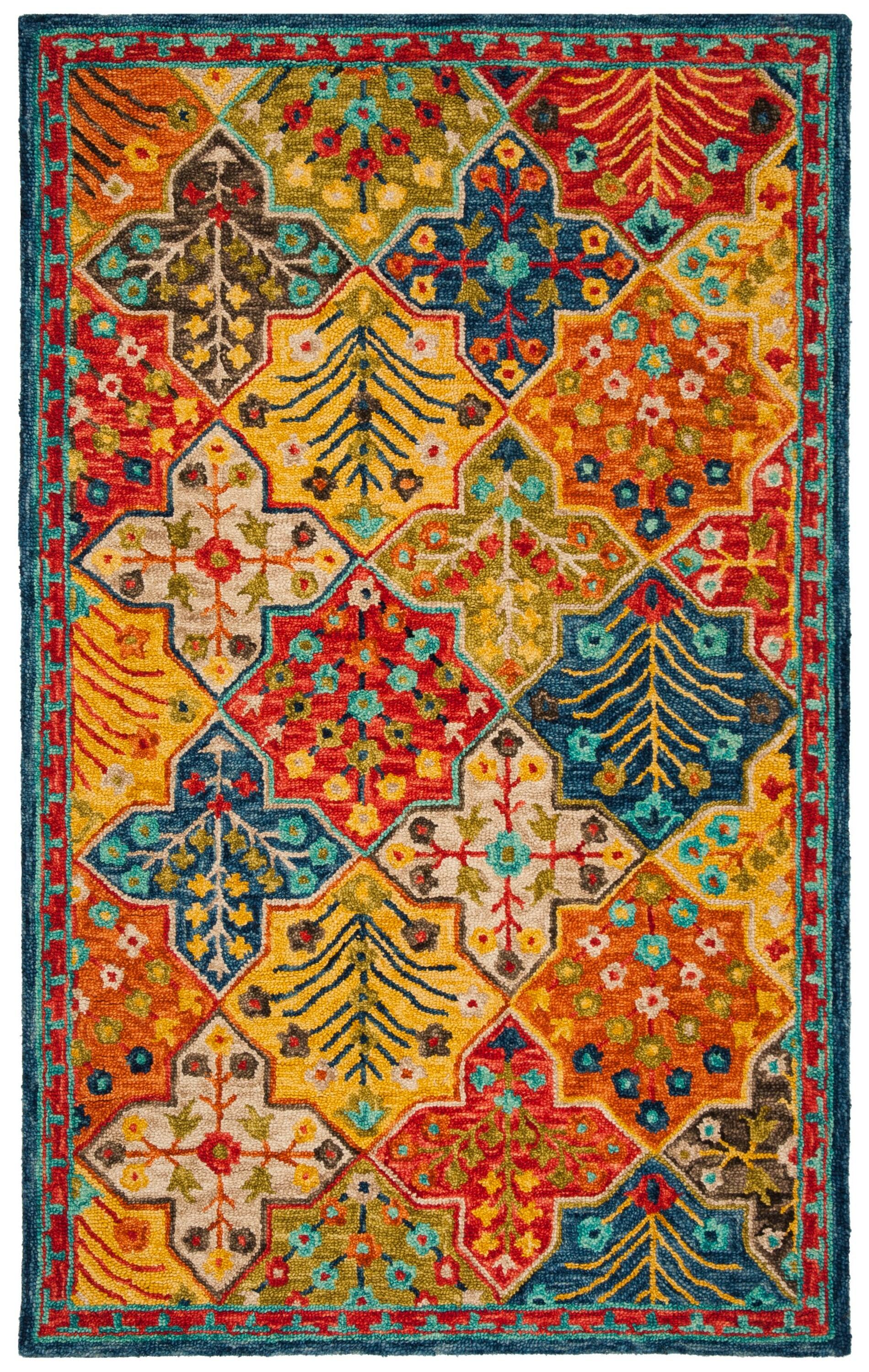 Aspen APN514 Hand Tufted Area Rug - Blue/Orange - 4' X 6' - Safavieh.
