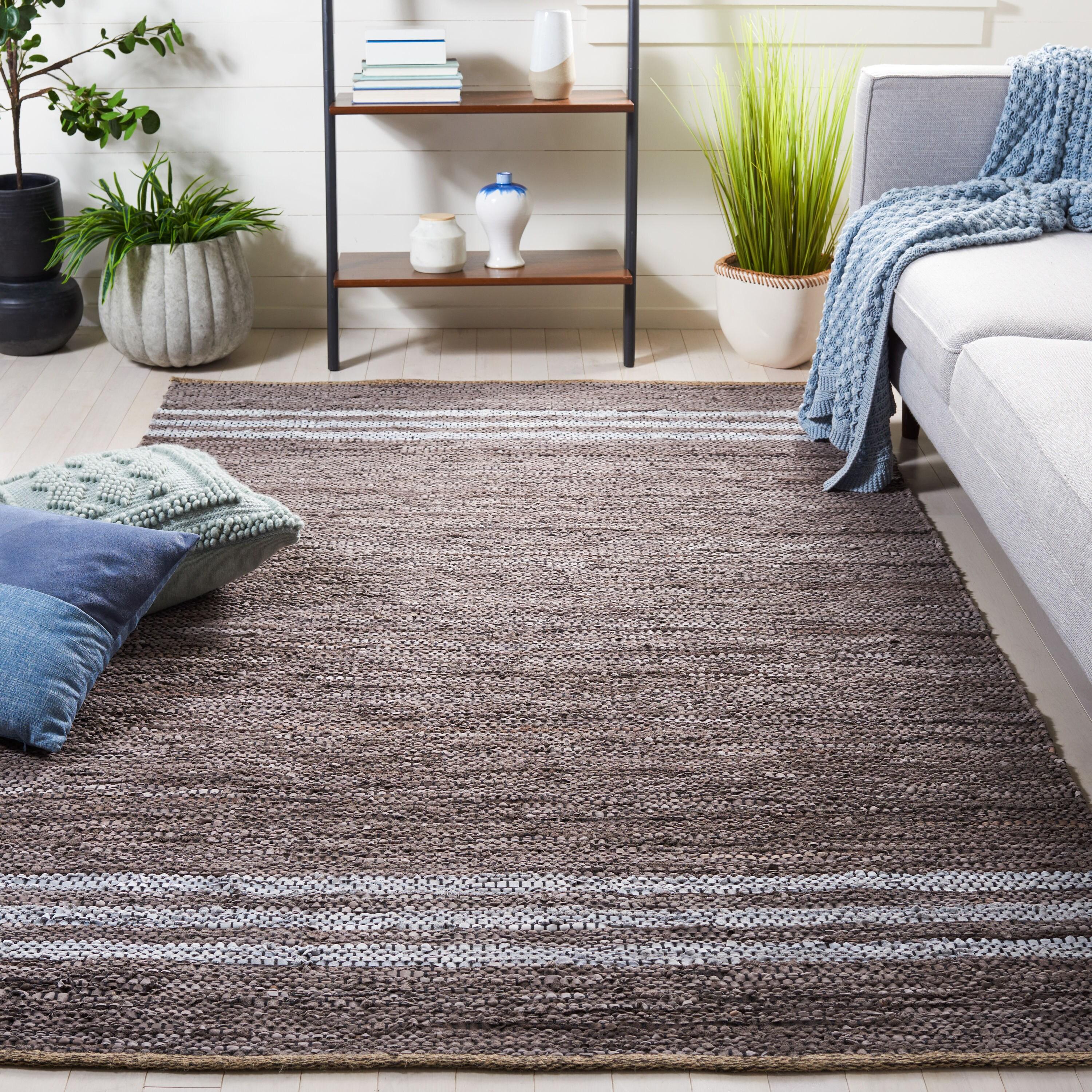 Vintage Leather VTL400 Hand Woven Indoor Area Rug - Silver/Ivory - 5'x8' - Safavieh