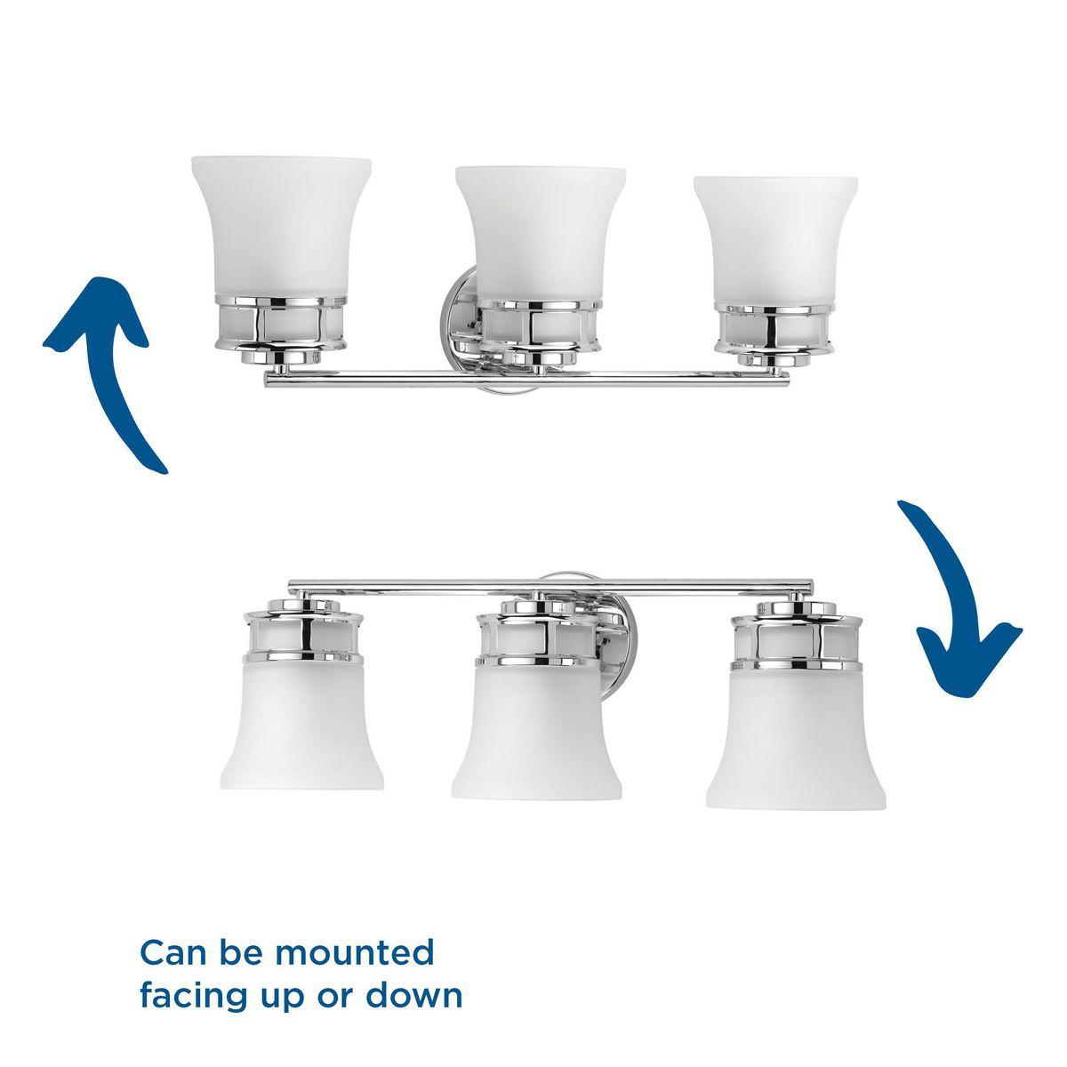 Progress Lighting Cascadia 3-Light Bath Vanity, Polished Chrome, Etched Glass Shades