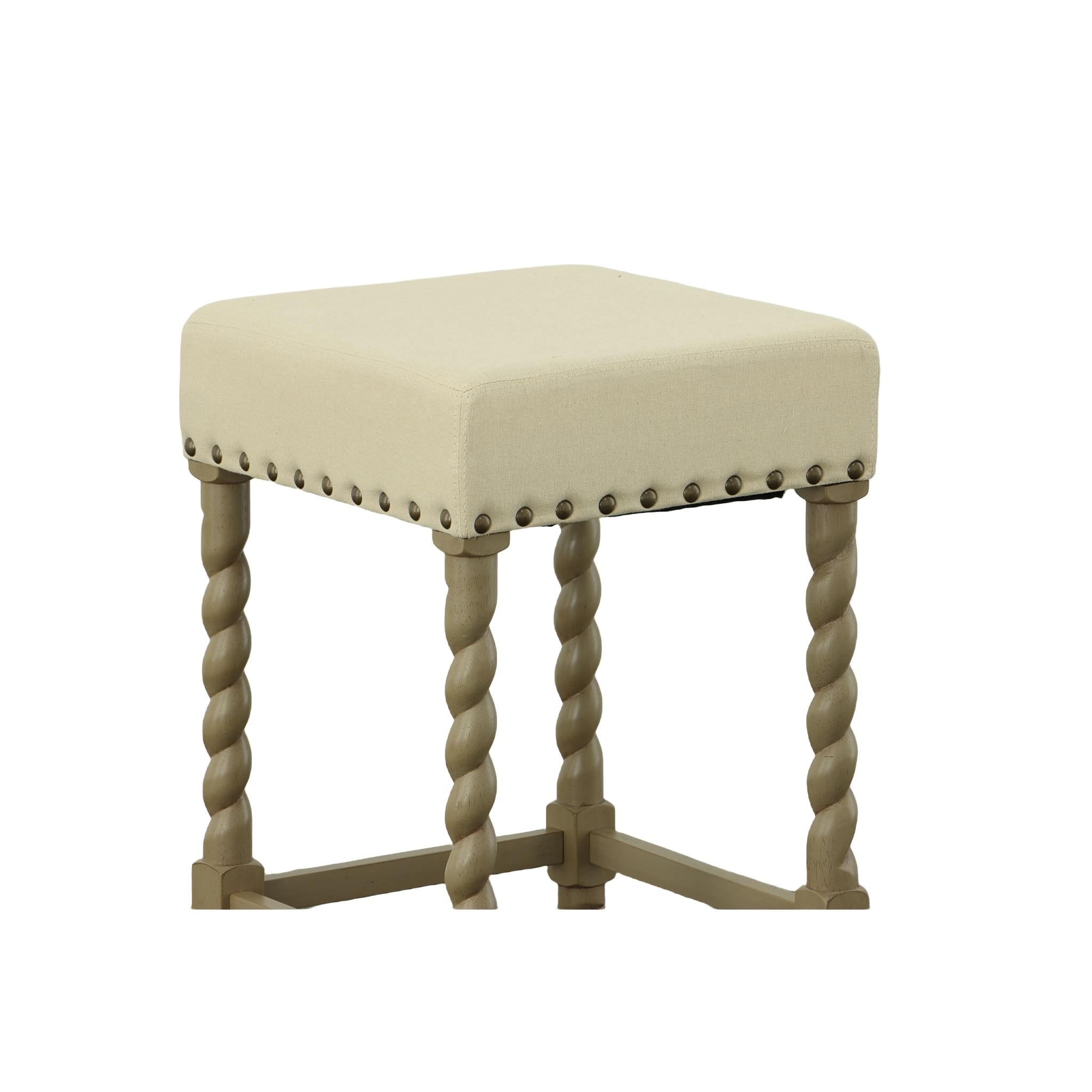 Carolina Living 24" Cadmus Counter Height Barstool Gray/Beige: Upholstered Seat, Antique Brass Nailhead Trim